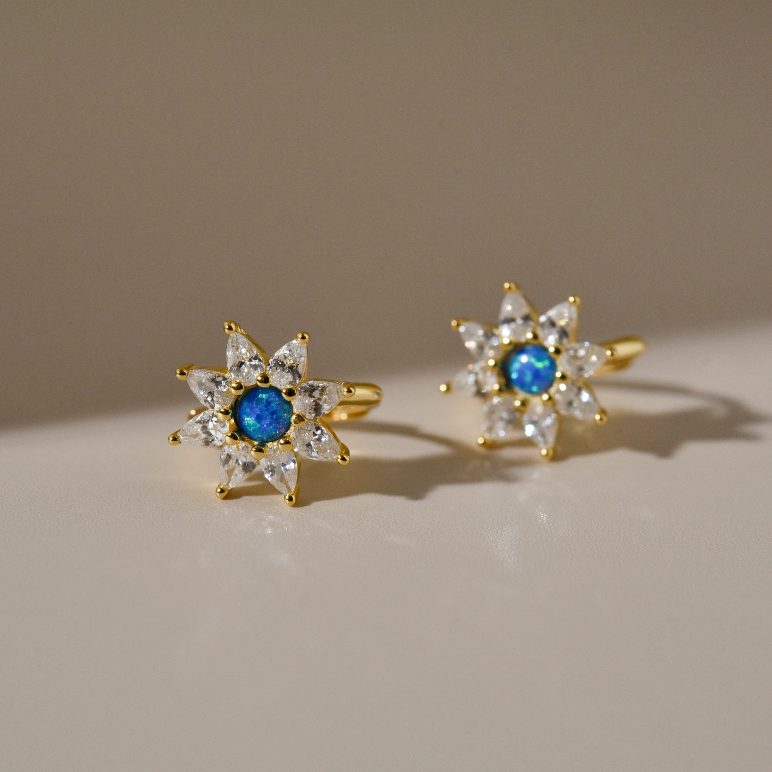 Blue Opal Starburst Hoop Earrings