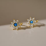 Blue Opal Starburst Hoop Earrings