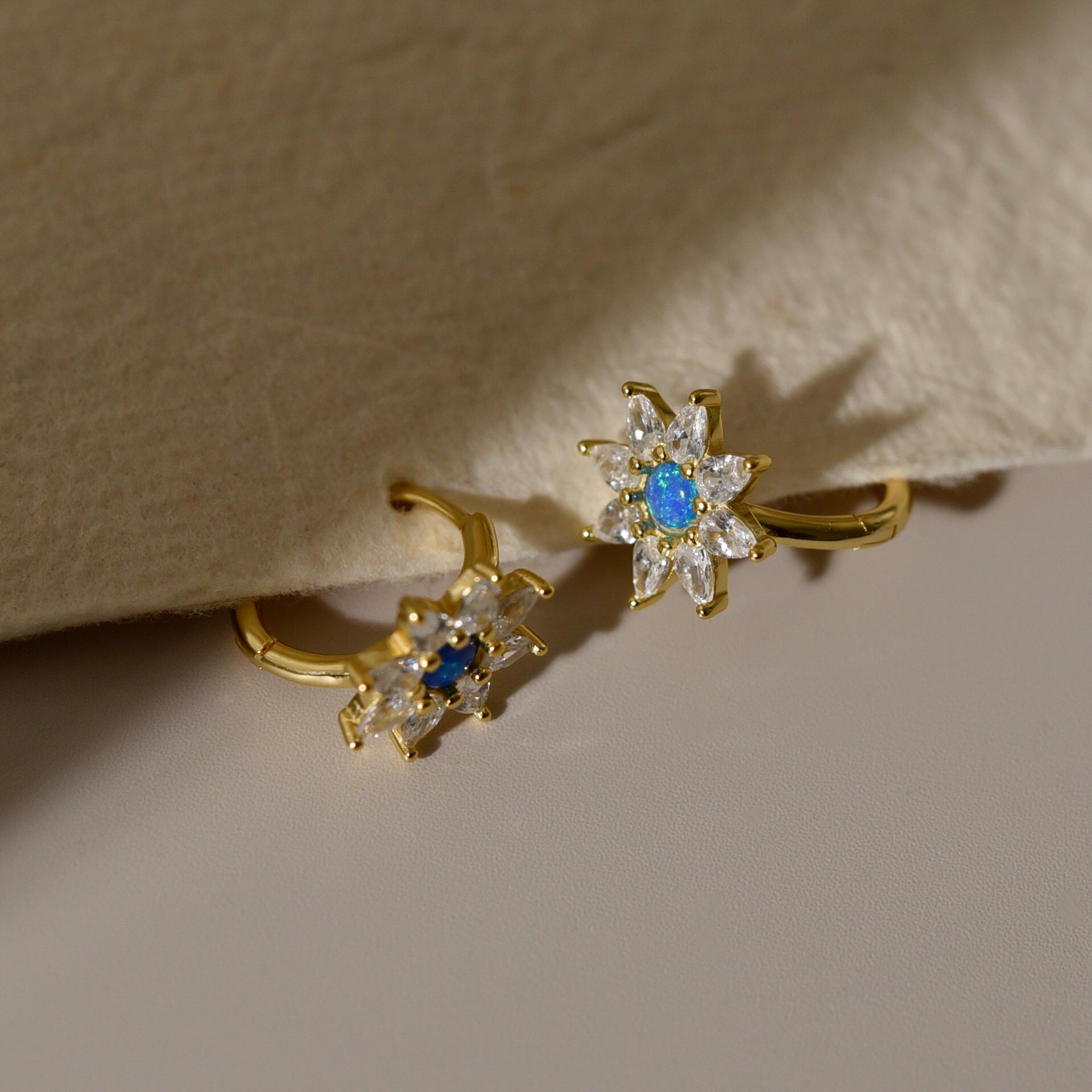 Blue Opal Starburst Hoop Earrings