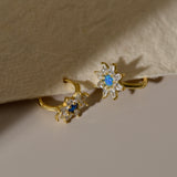 Blue Opal Starburst Hoop Earrings