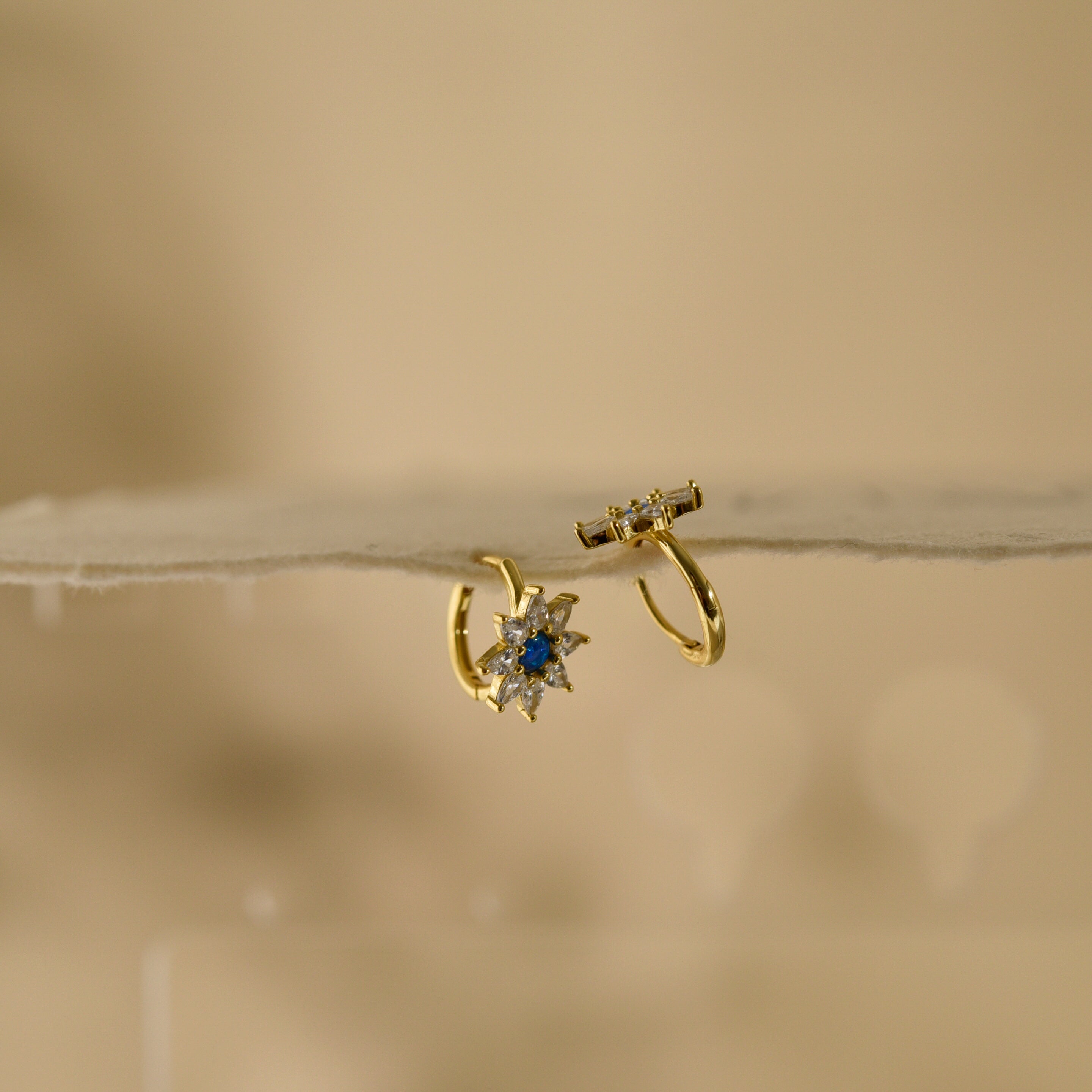 Blue Opal Starburst Hoop Earrings