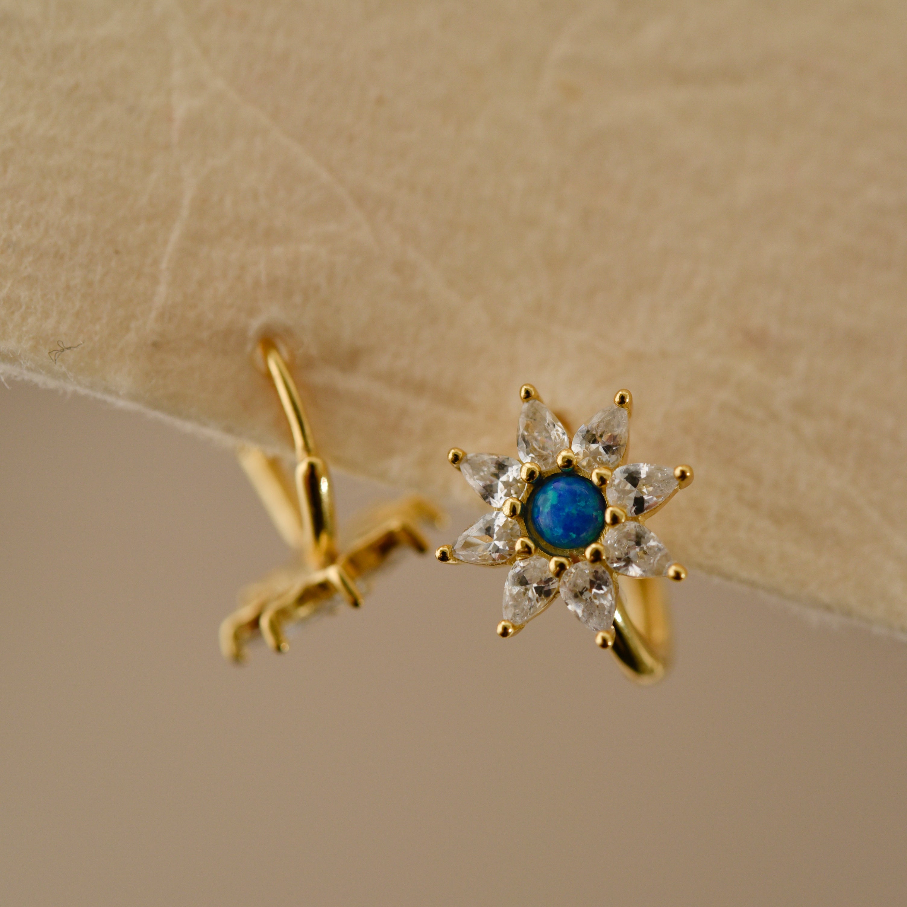 Blue Opal Starburst Hoop Earrings
