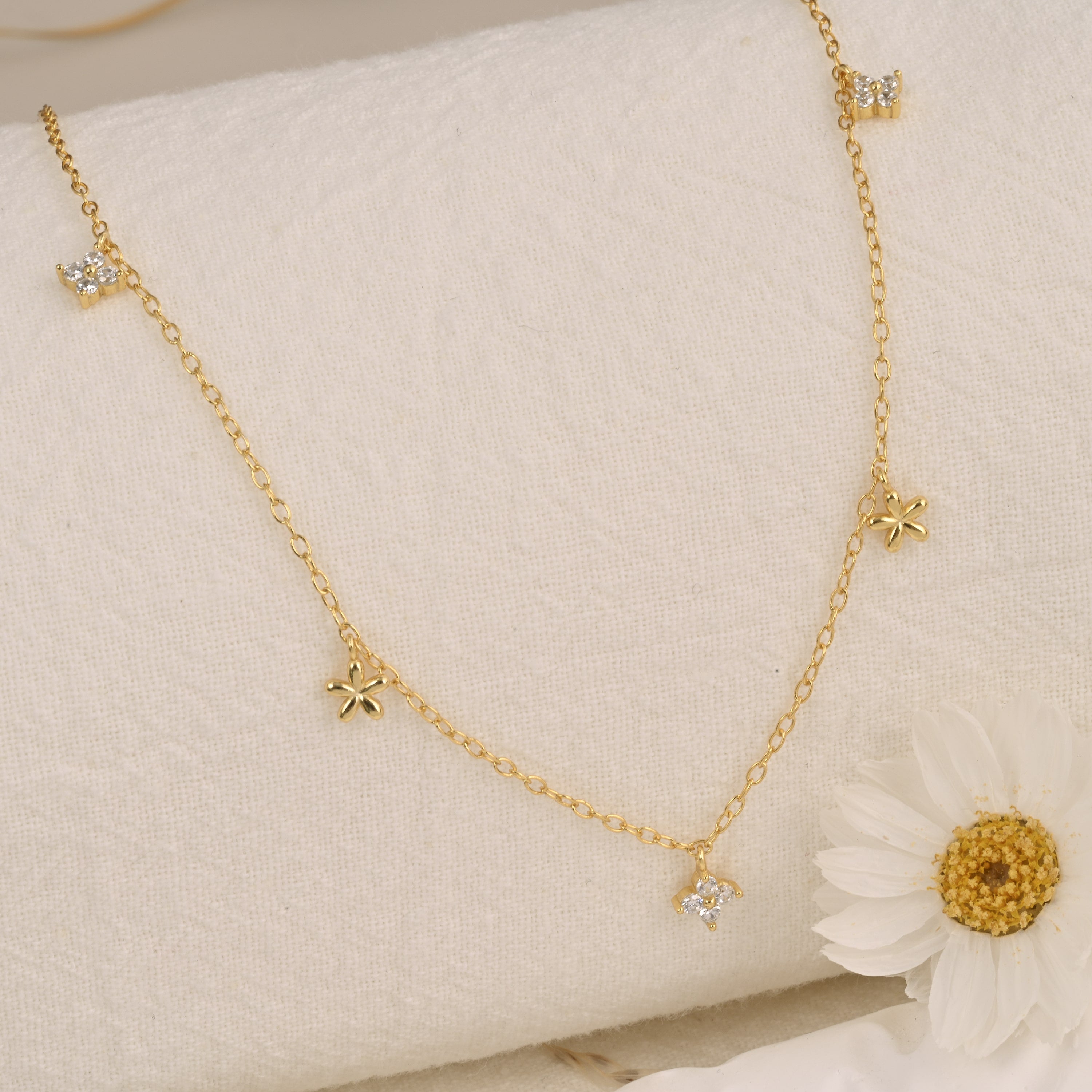 Diamond Station Flower Necklace