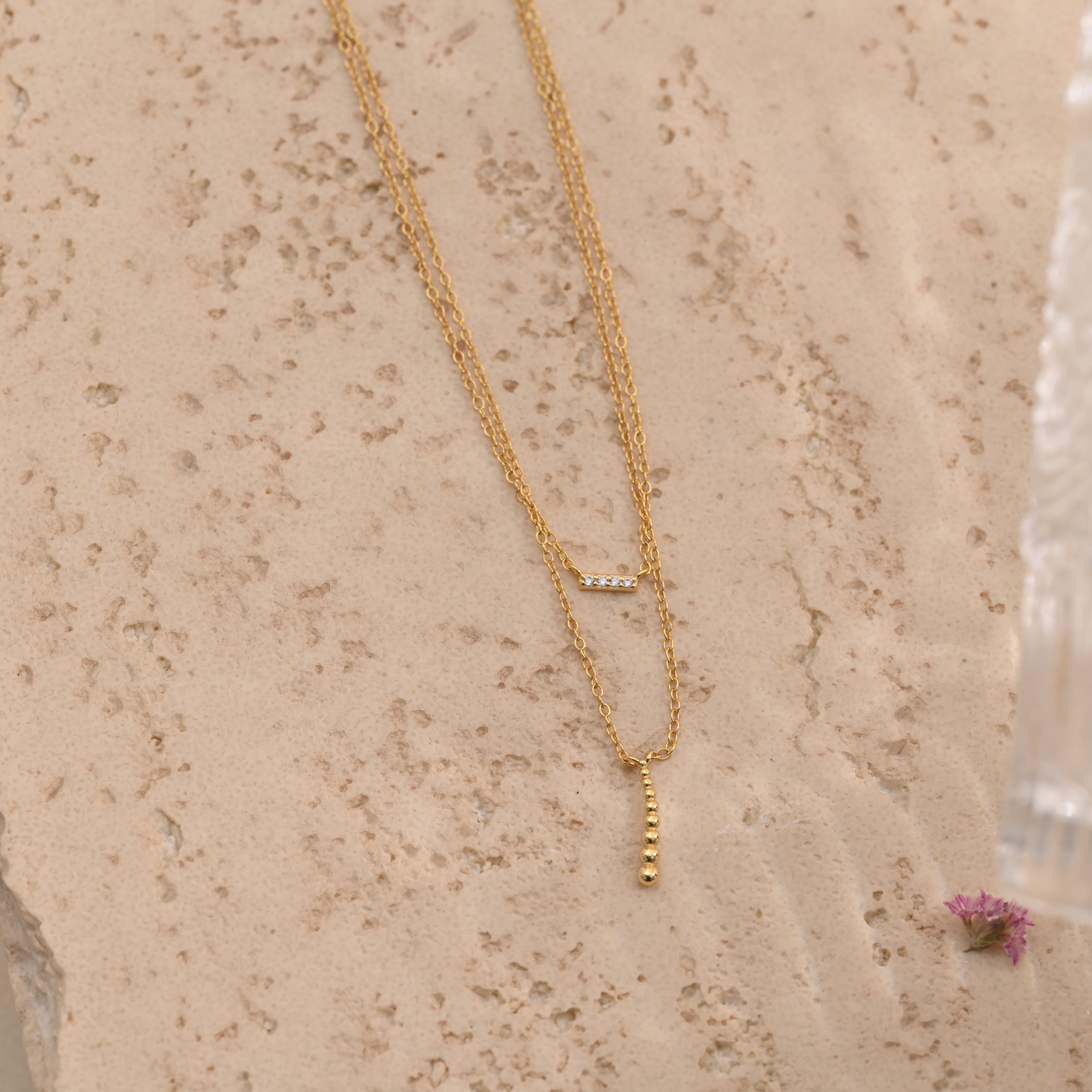 Diamond Bar Gold V Drop Necklace