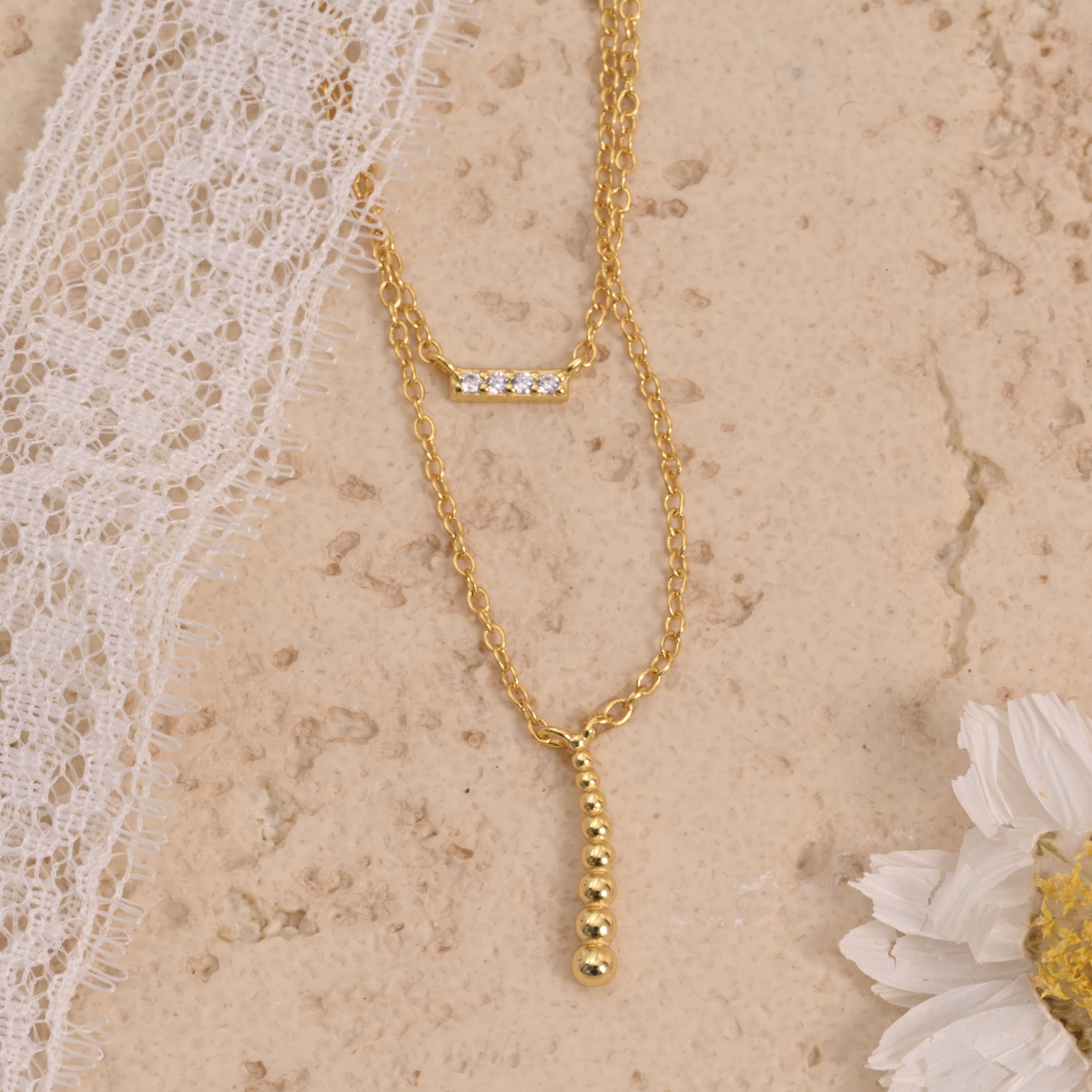 Diamond Bar Gold V Drop Necklace