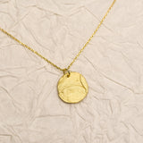 Shiny 24K Dipped Hammered Circle Disc Pendant Silver Dainty Necklace