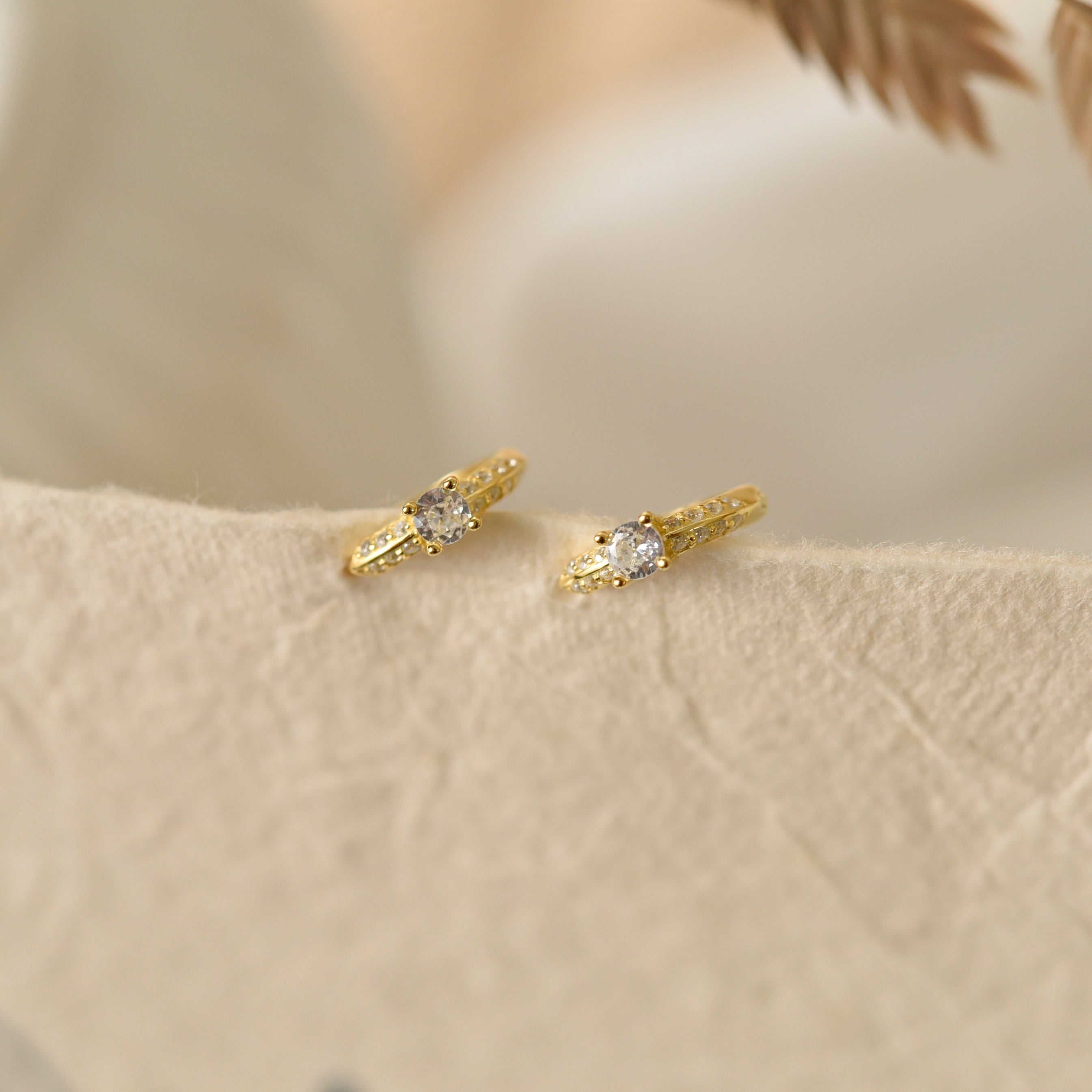Gold CZ Huggie Hoop Earrings