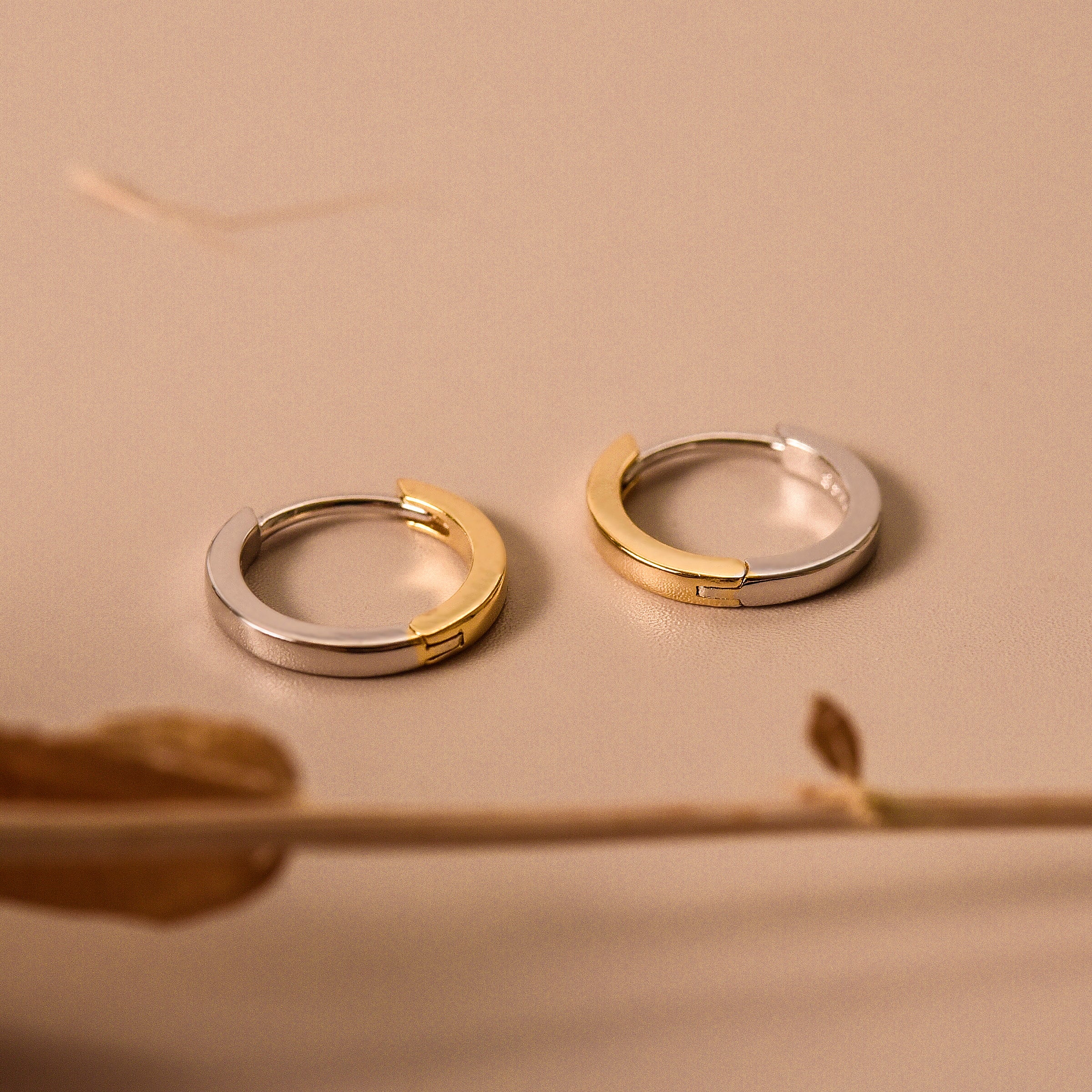 Mixed Metal Huggie Hoops