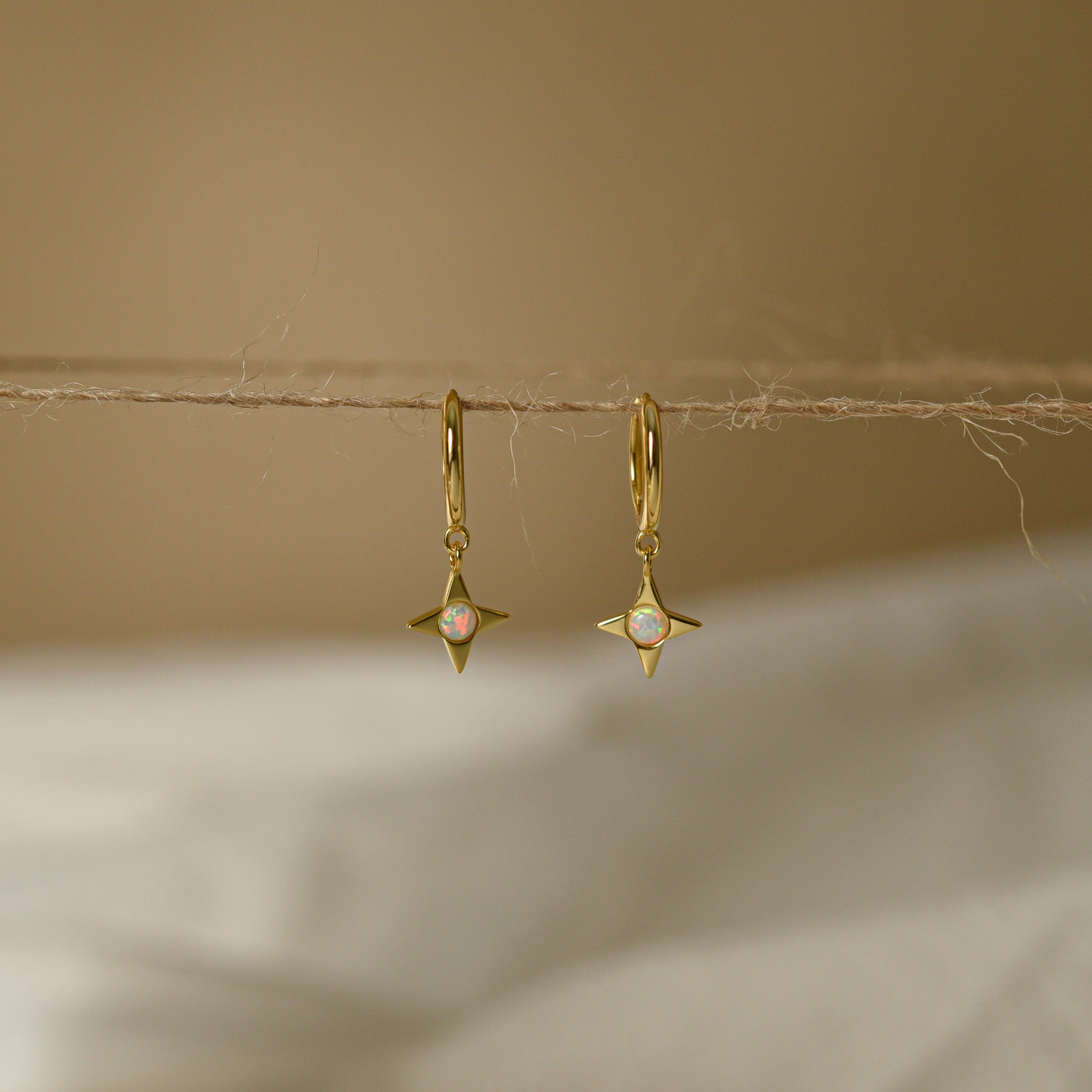 Opal Star Diamond Huggie Hoop Earrings