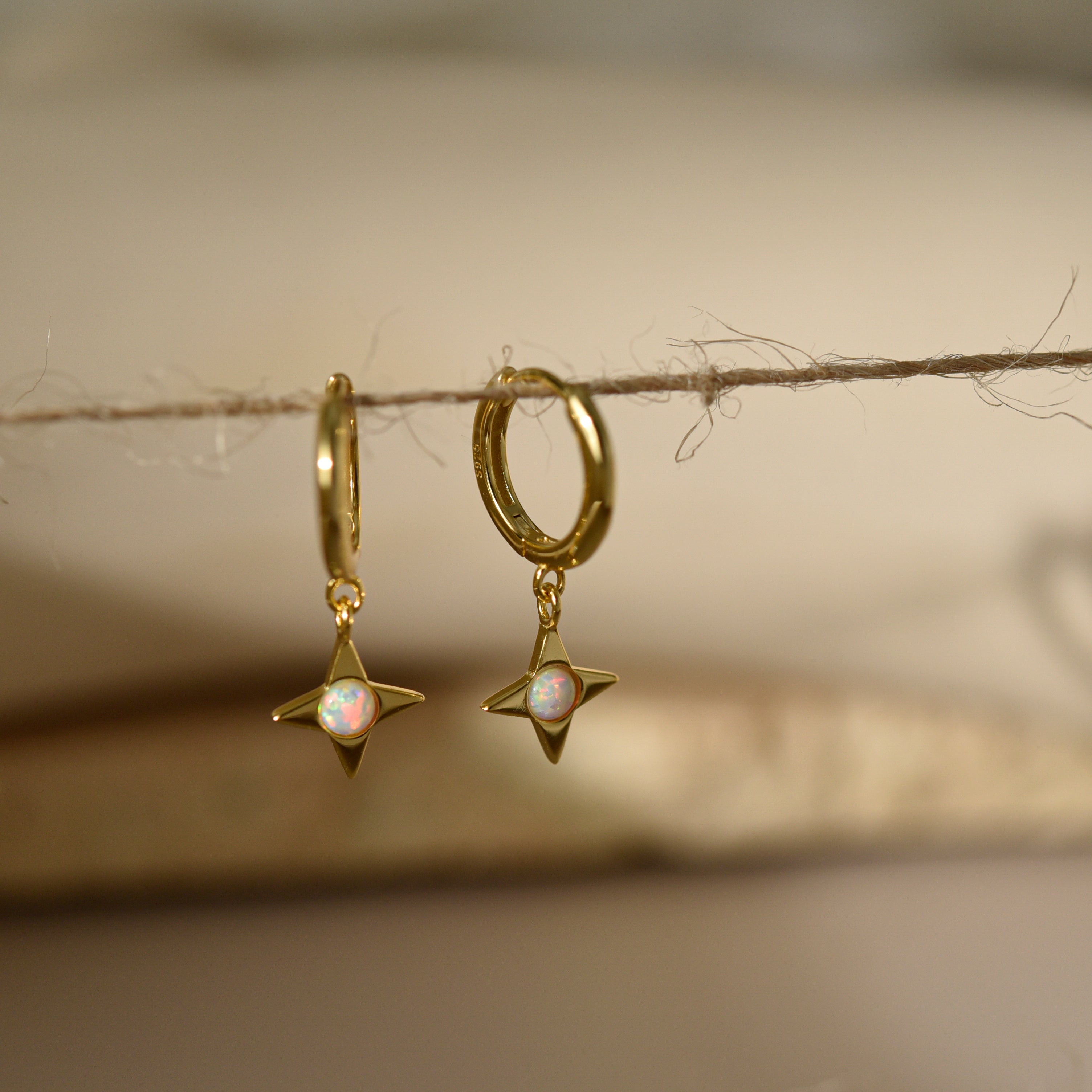 Opal Star Diamond Huggie Hoop Earrings