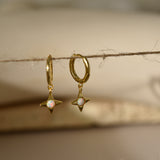 Opal Star Diamond Huggie Hoop Earrings