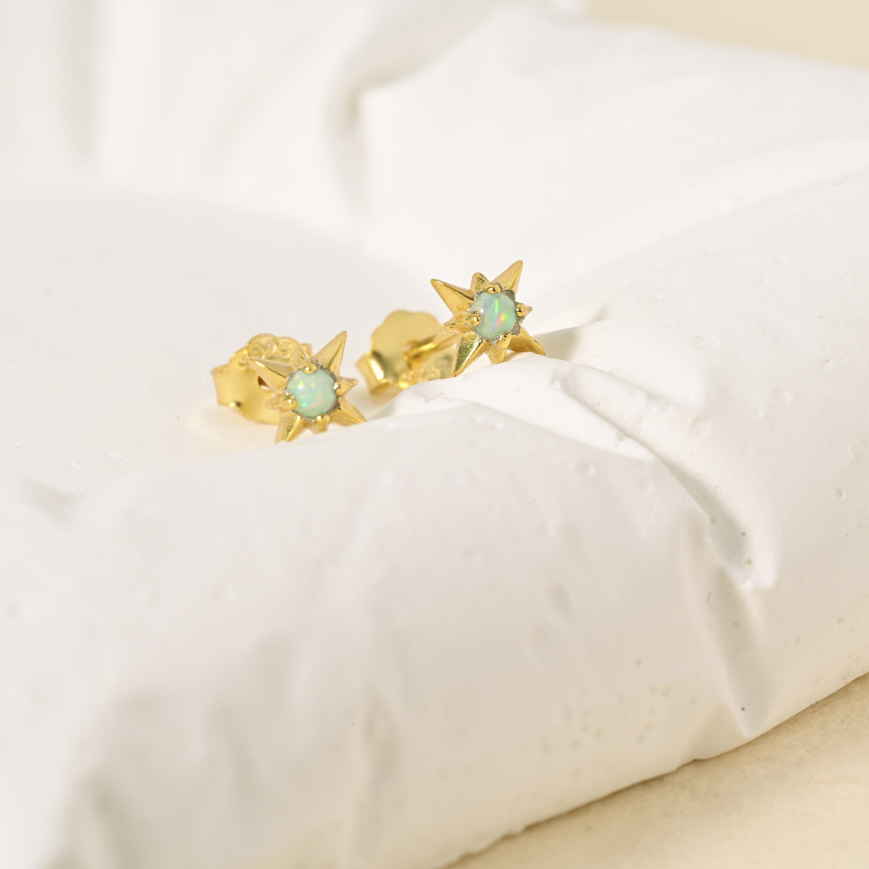 Minimalist Gold Opal Stud Earrings