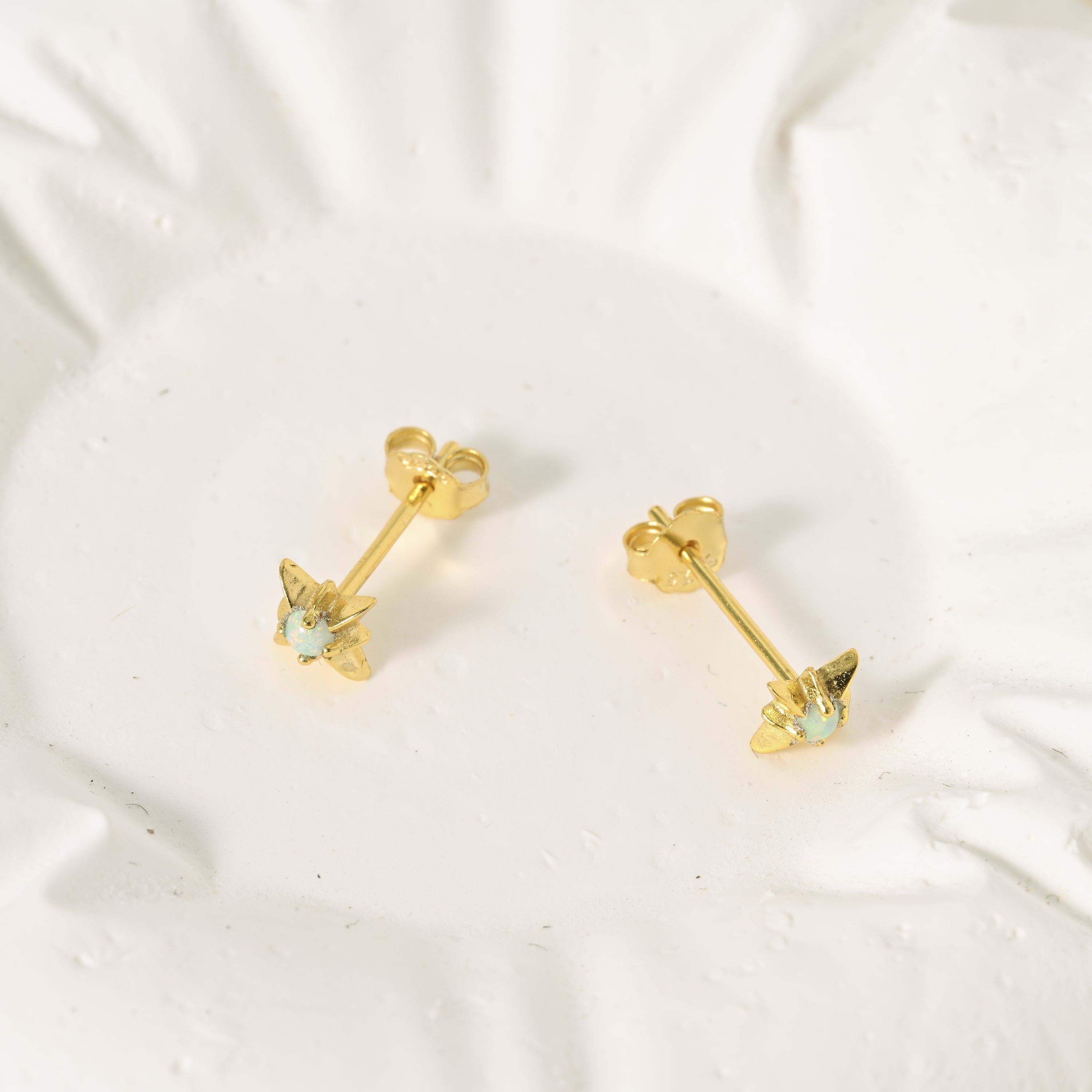 Minimalist Gold Opal Stud Earrings