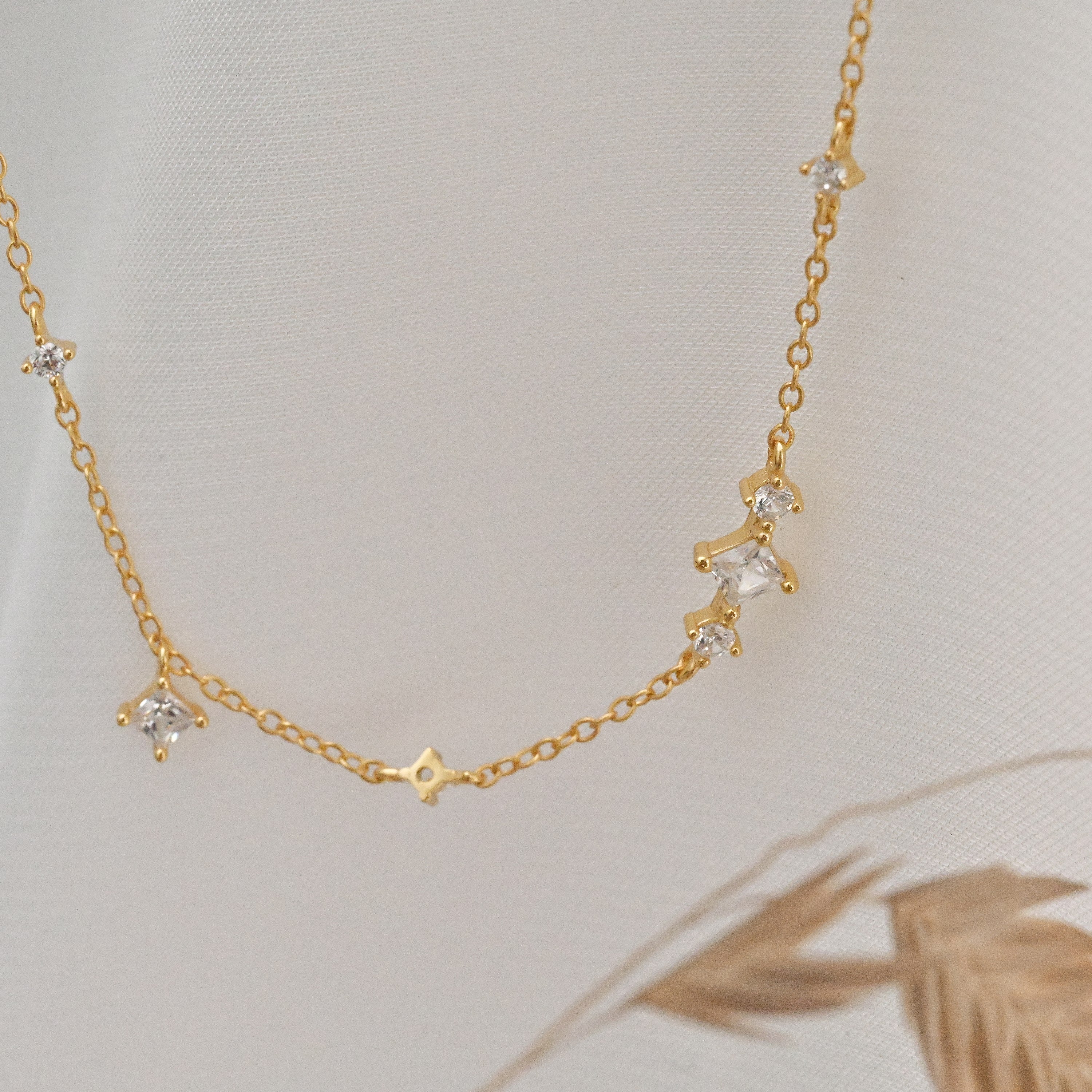 Gold CZ Station Necklace