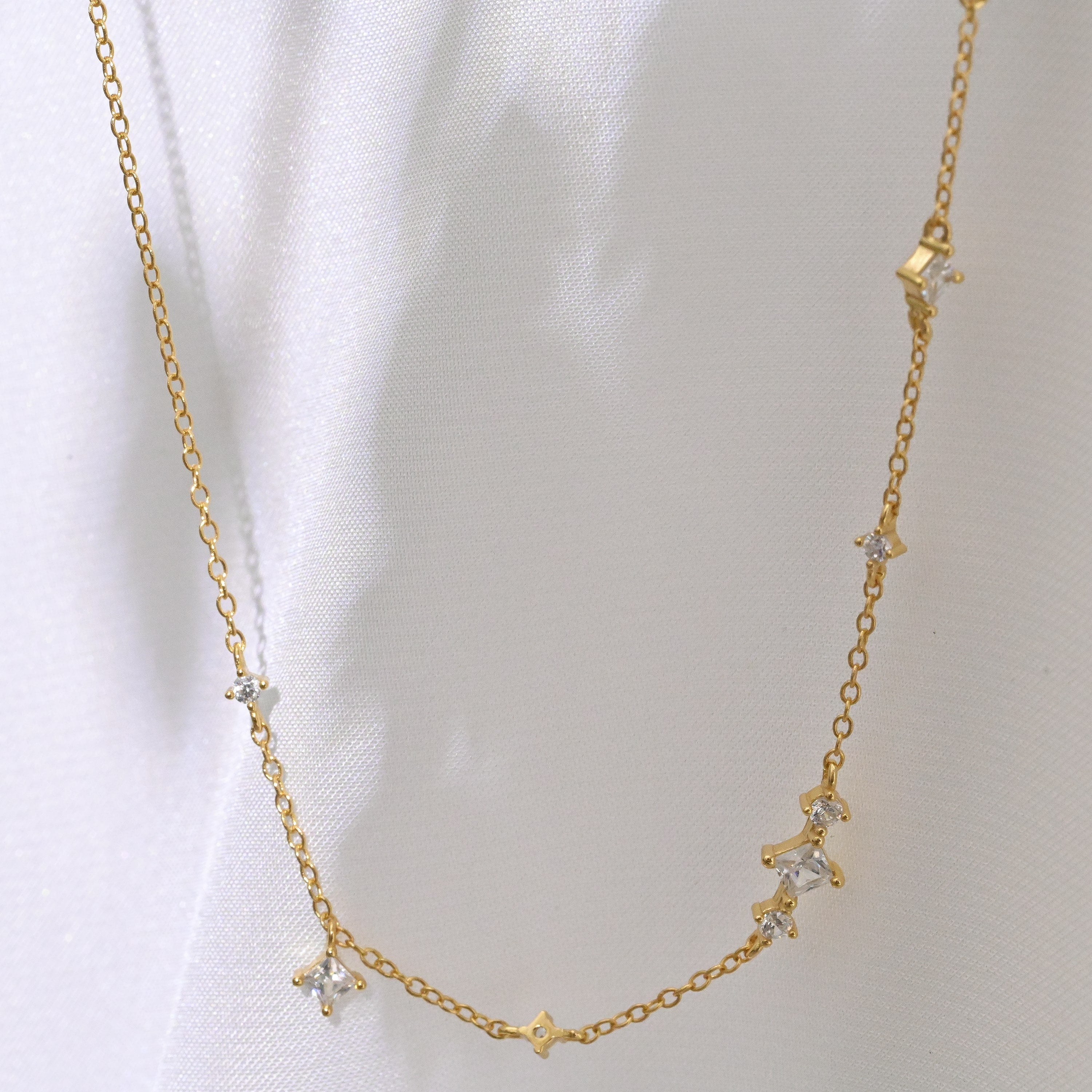 Gold CZ Station Necklace