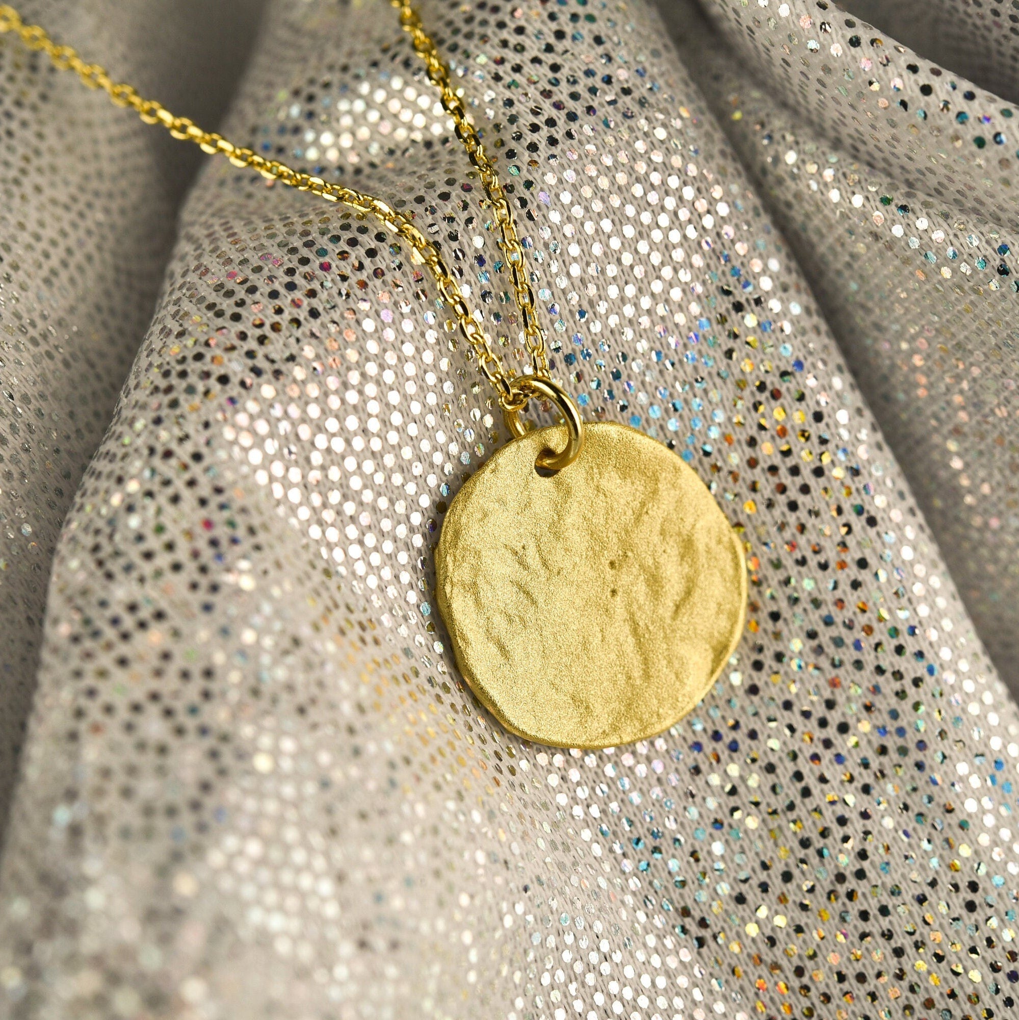 Hammered Circle Disc Pendant Necklace