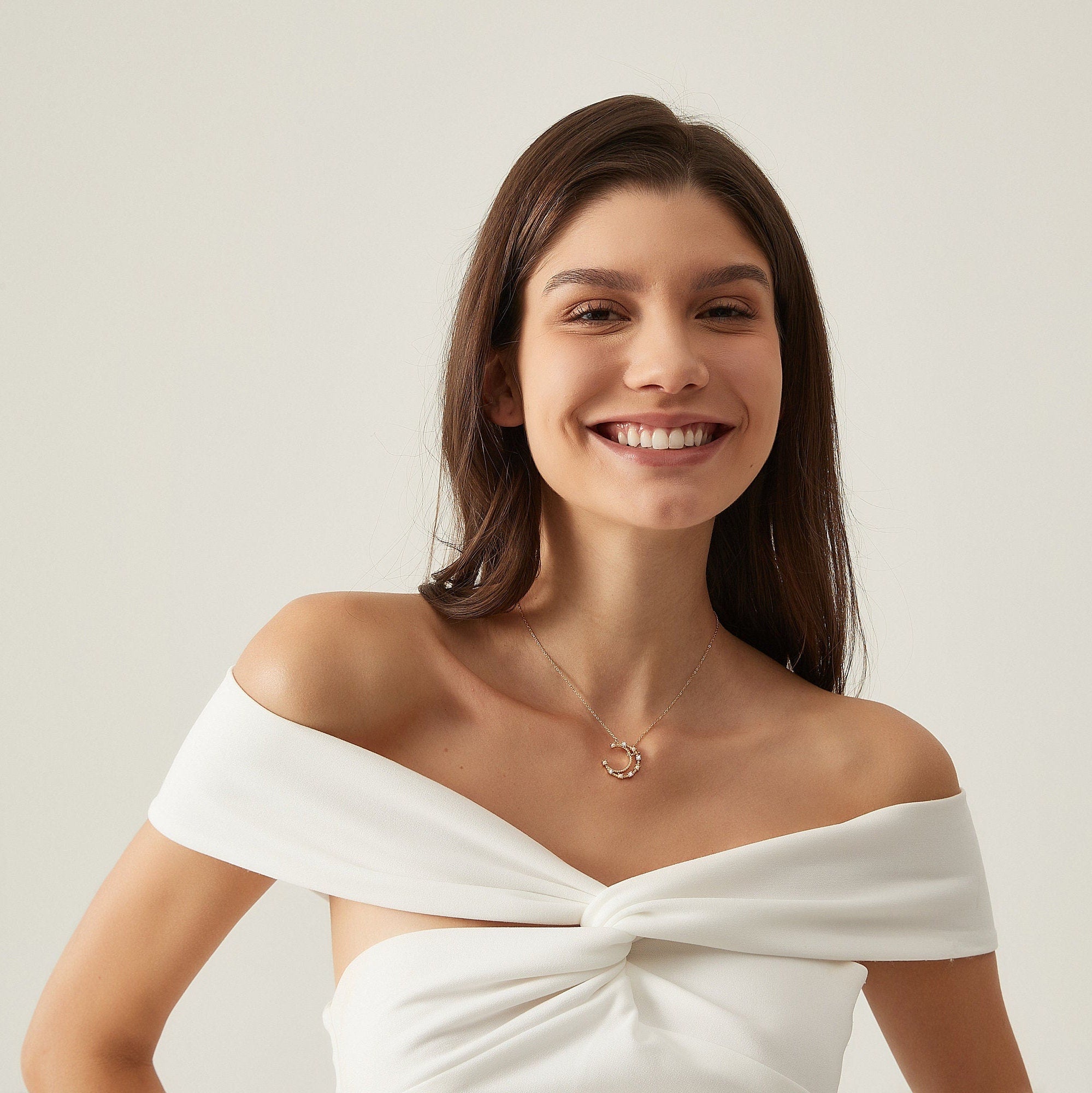 Pearl Crescent Moon Necklace  Diamond Moon Phase Necklace  Celestial Jewelry  Perfect Gift for Her  Minimalist Jewelry  SN-1331G