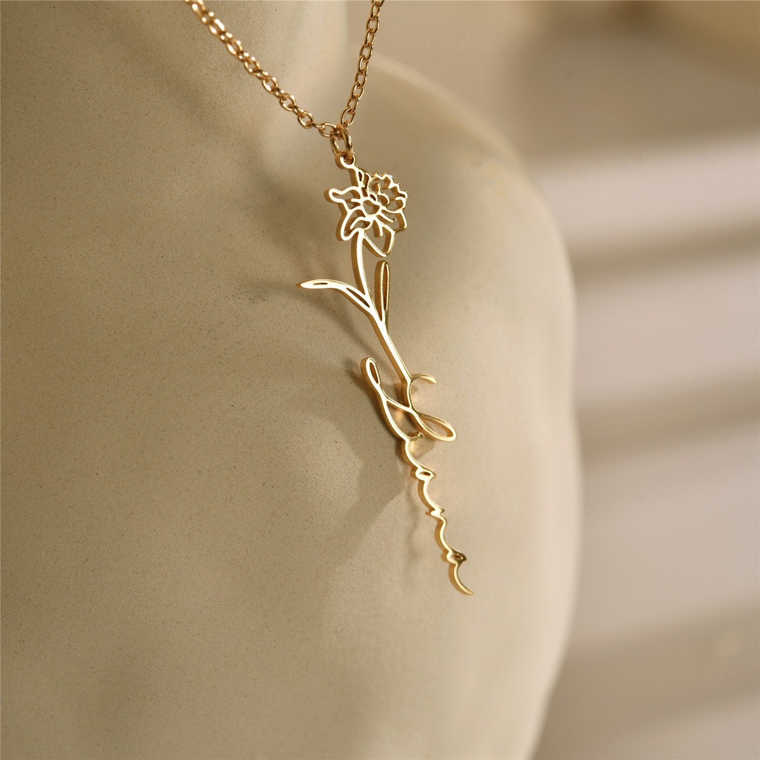 Birth Flower Name Necklace, Personalized necklace, Floral Name Necklace, Gift for her, Wedding Gift, Birthday Gift, sm-0011