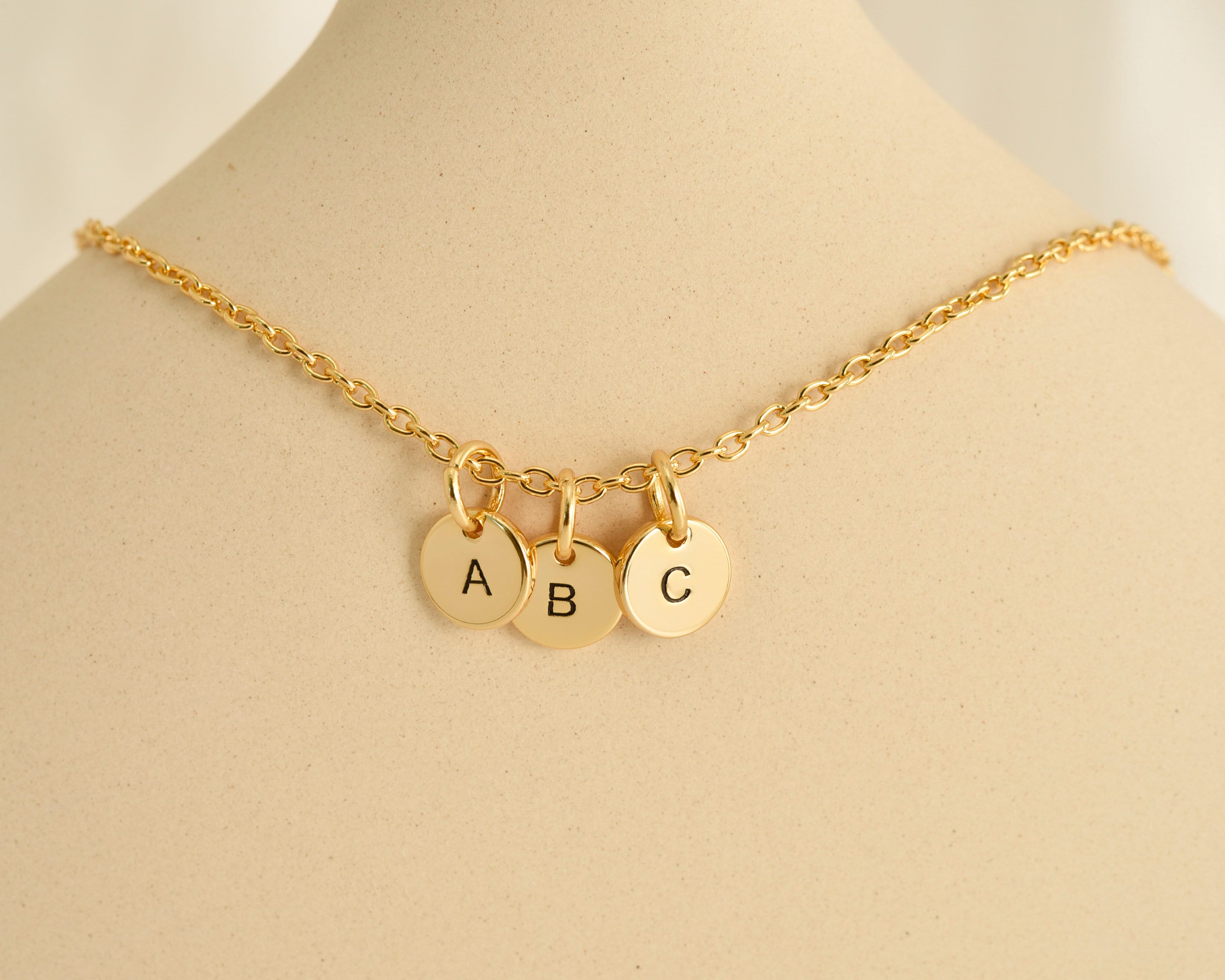 Triple Initial Disk Necklace