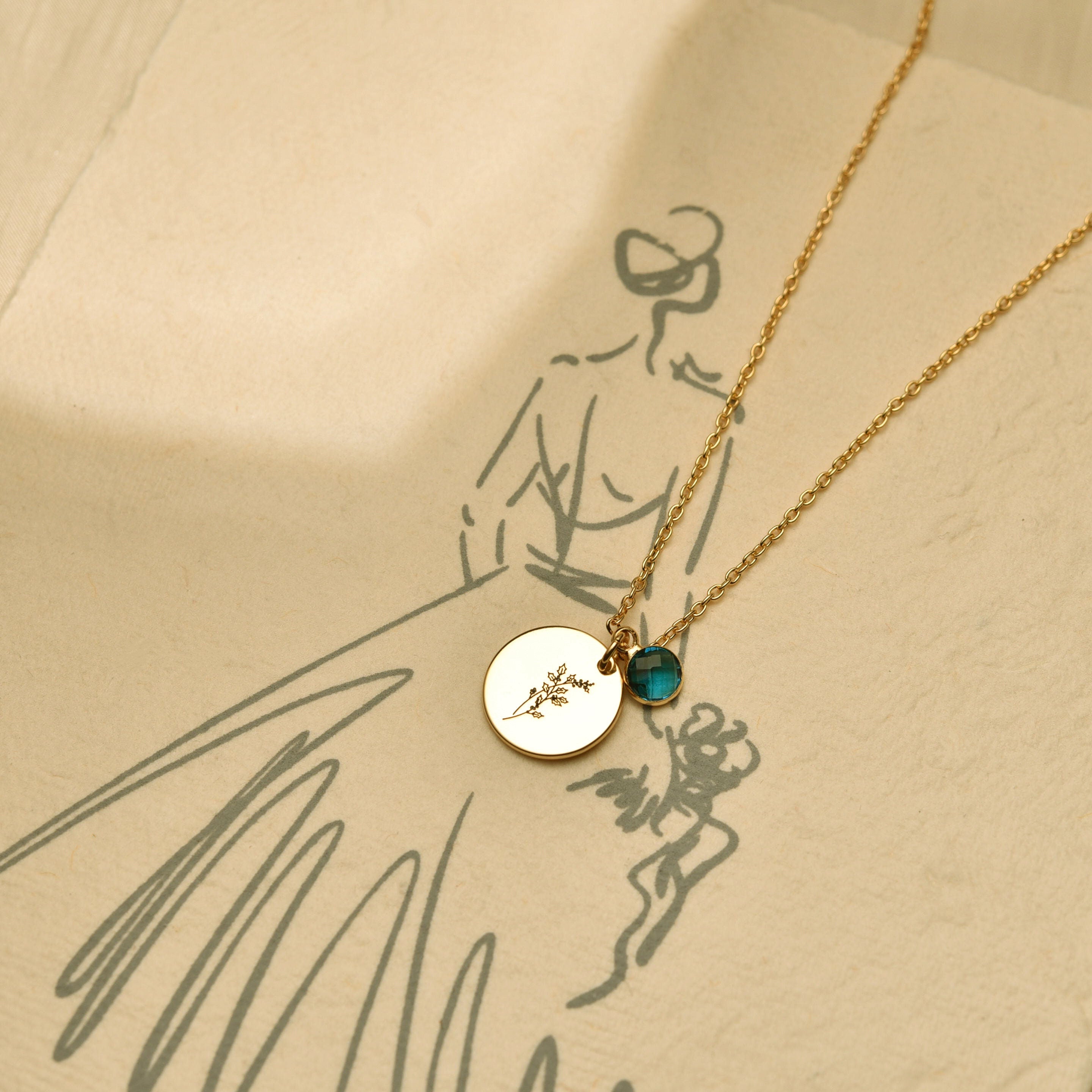 Birth Stone Necklace, Birth Flower Necklace, Personalized necklace, Birthday Gift, Anniversary Gift, Graduation Gift, Gift Ideas, sm-0007