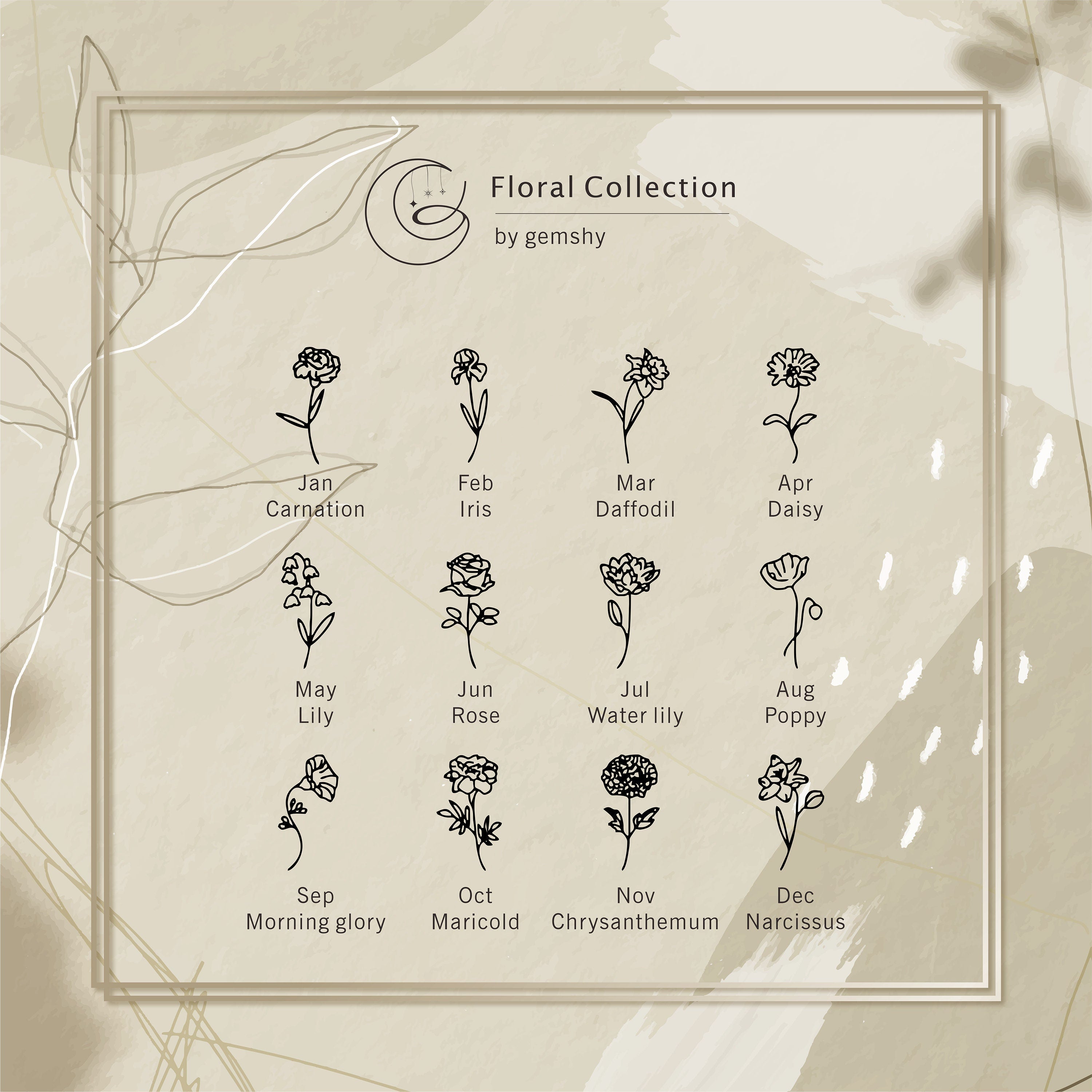 Birth Stone Necklace, Birth Flower Necklace, Personalized necklace, Birthday Gift, Anniversary Gift, Graduation Gift, Gift Ideas, sm-0007