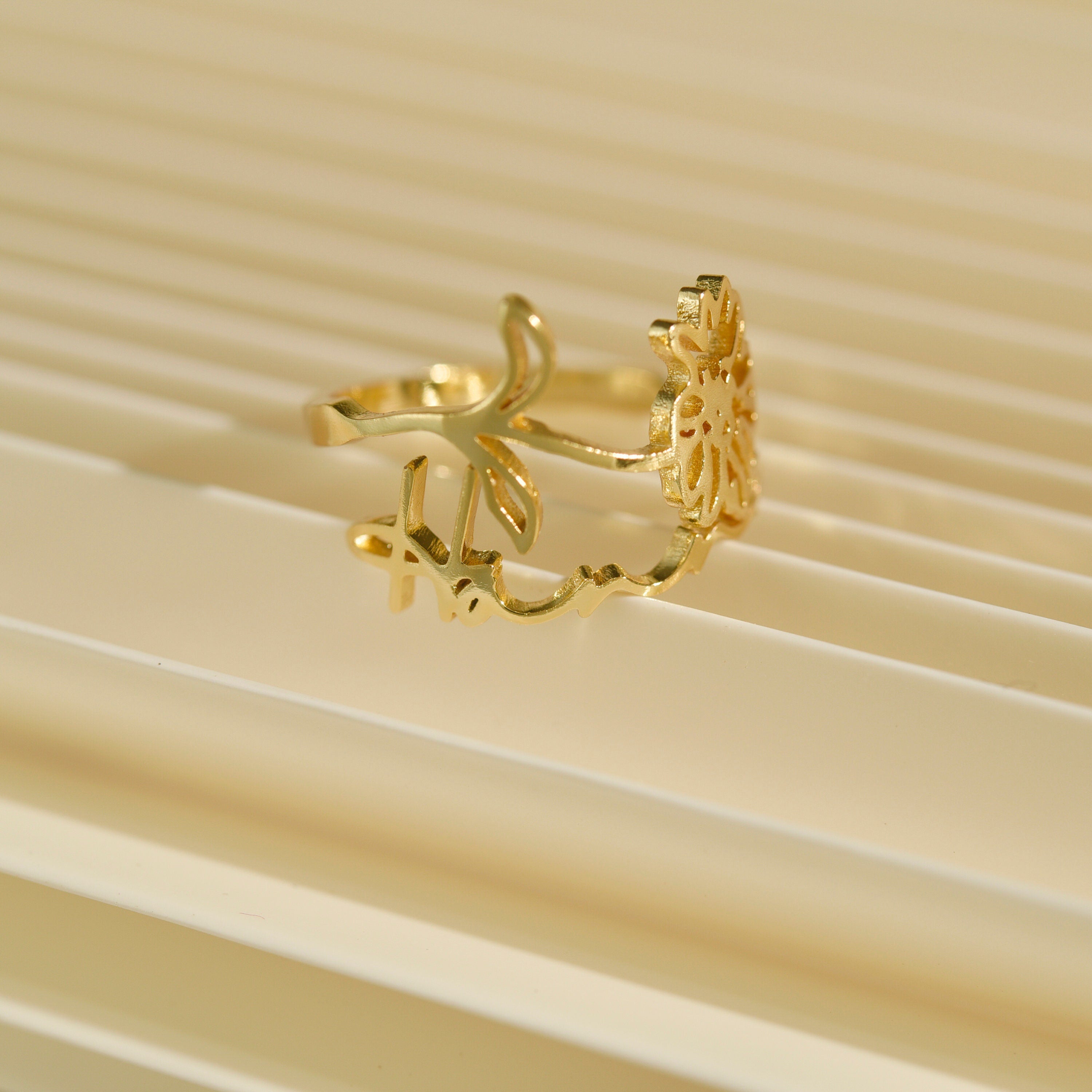 Personalized Birthflower Name Ring