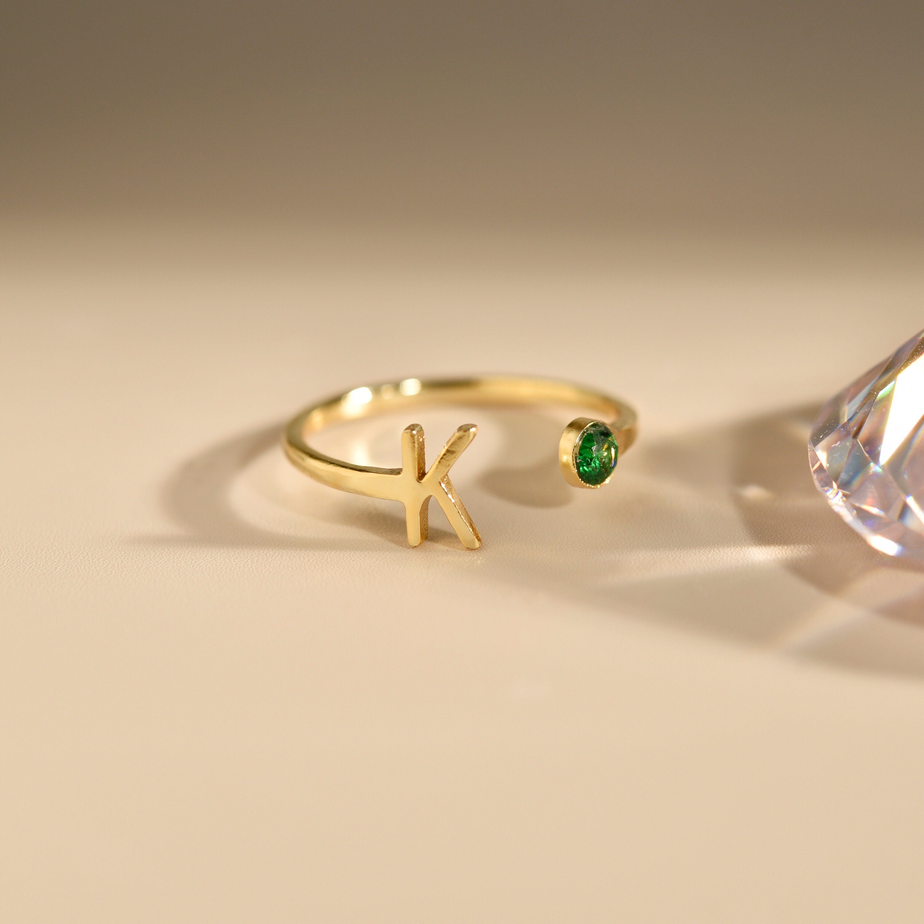 Personalized Initial Ring, Birth Stone Ring