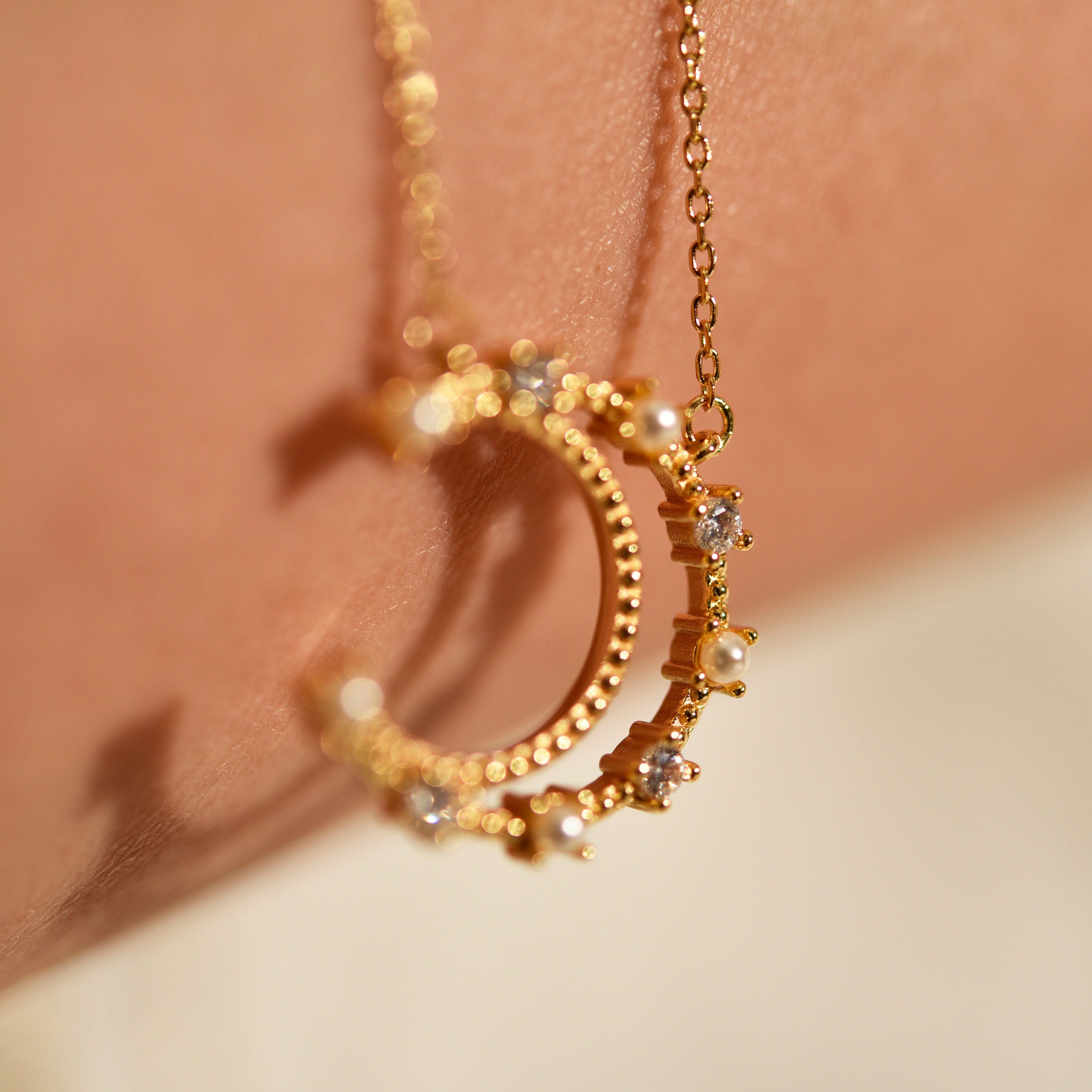 Pearl Crescent Moon Necklace  Diamond Moon Phase Necklace  Celestial Jewelry  Perfect Gift for Her  Minimalist Jewelry  SN-1331G