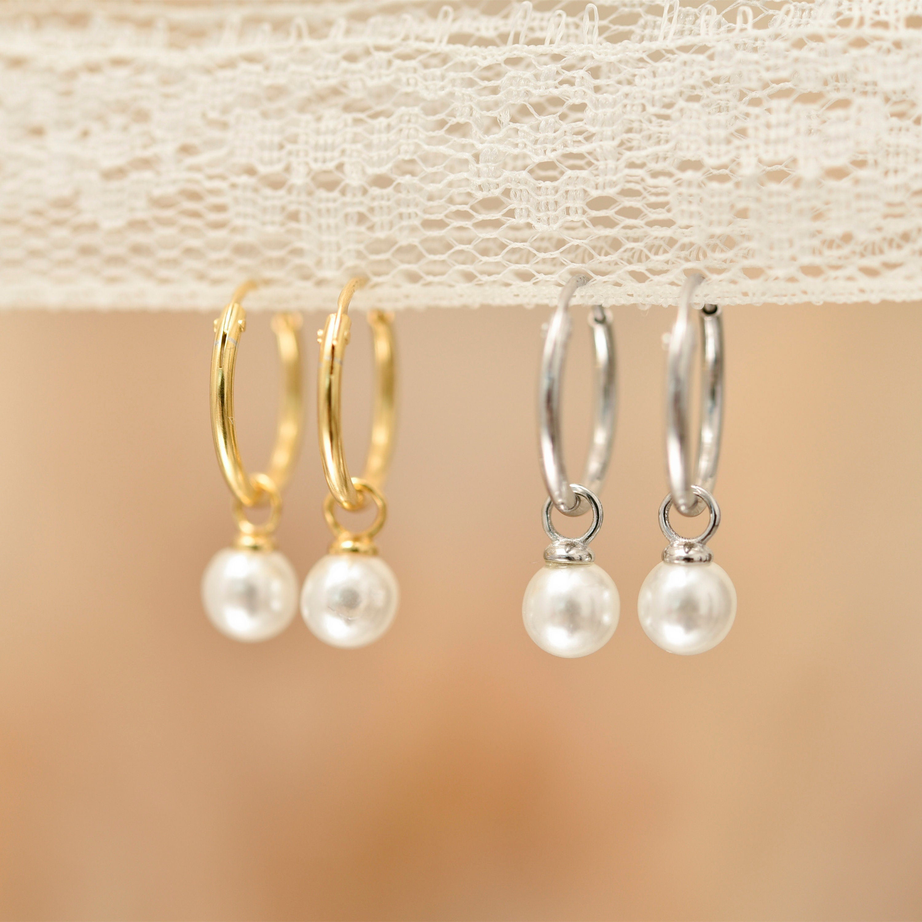 Hoop Earrings, Pearl Drop Silver Earrings, Huggie Earrings, Gifts for Girlfriend, Wedding Gifts, Anniversary Gifts, Birthday Gifts, K0006