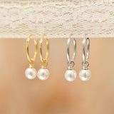 Hoop Earrings, Pearl Drop Silver Earrings, Huggie Earrings, Gifts for Girlfriend, Wedding Gifts, Anniversary Gifts, Birthday Gifts, K0006