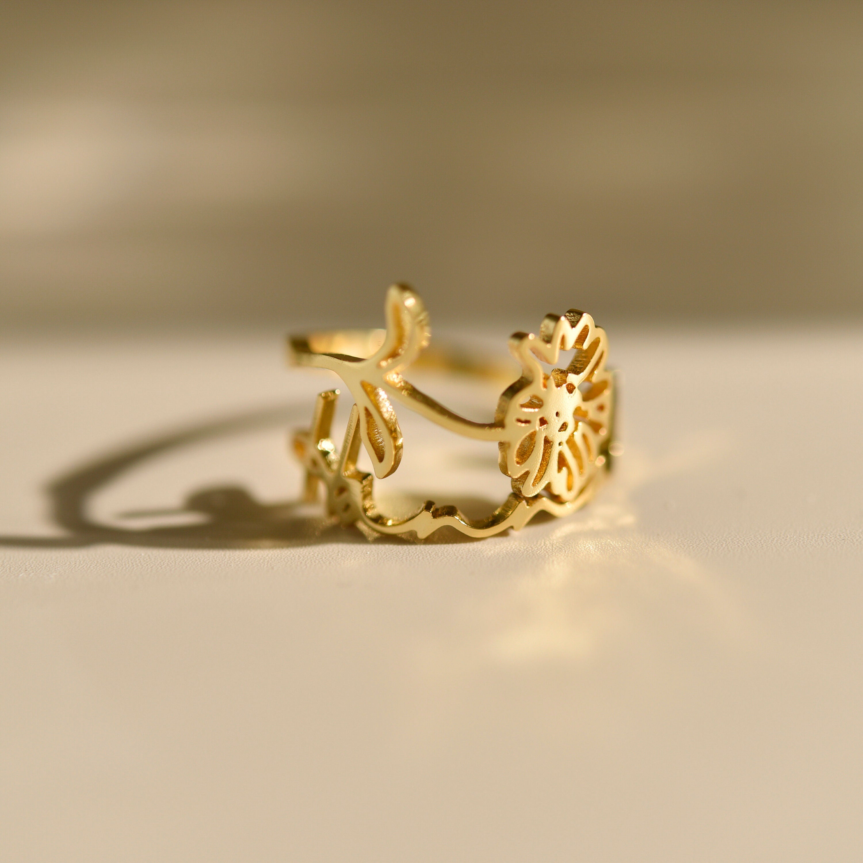 Personalized Birthflower Name Ring