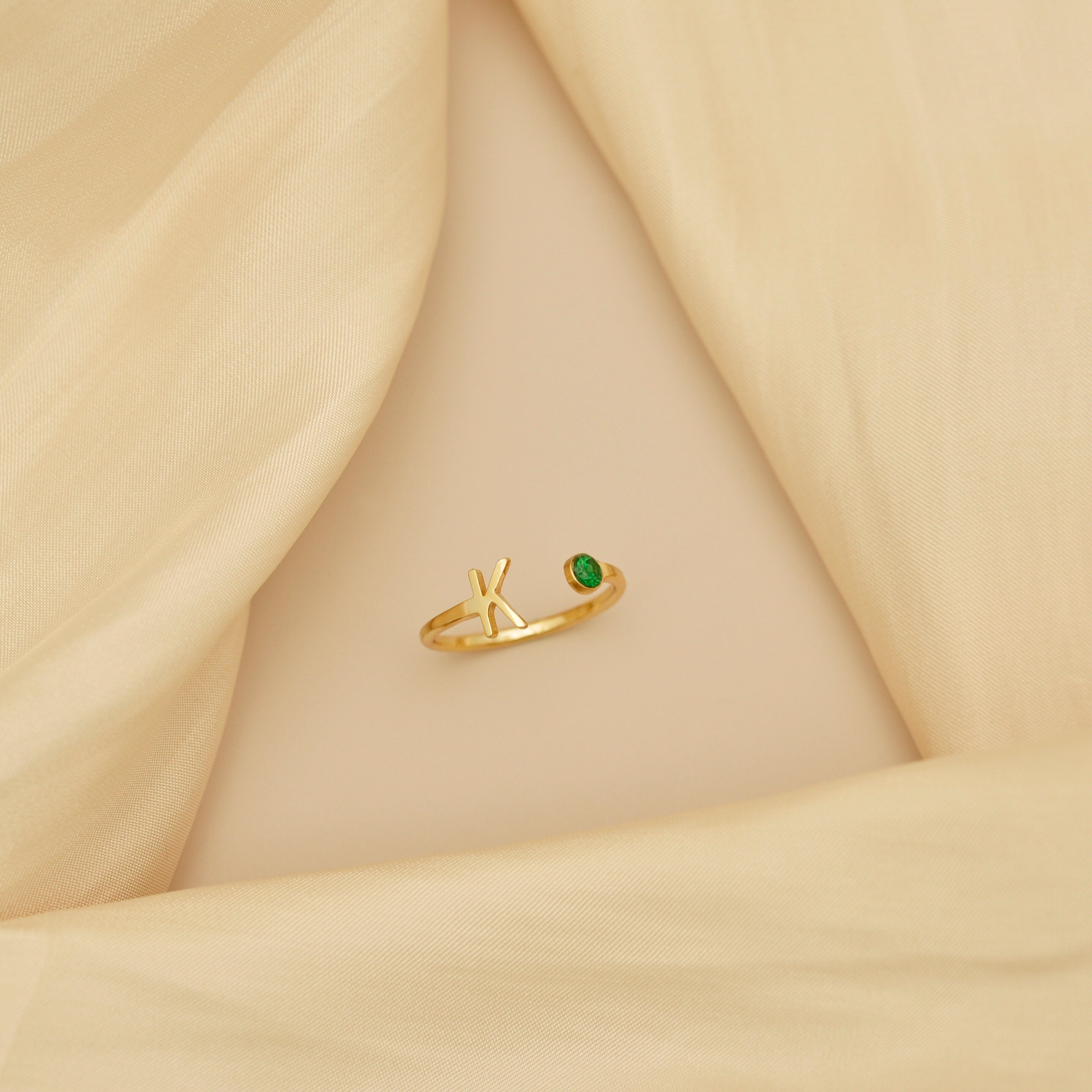 Personalized Initial Ring, Birth Stone Ring