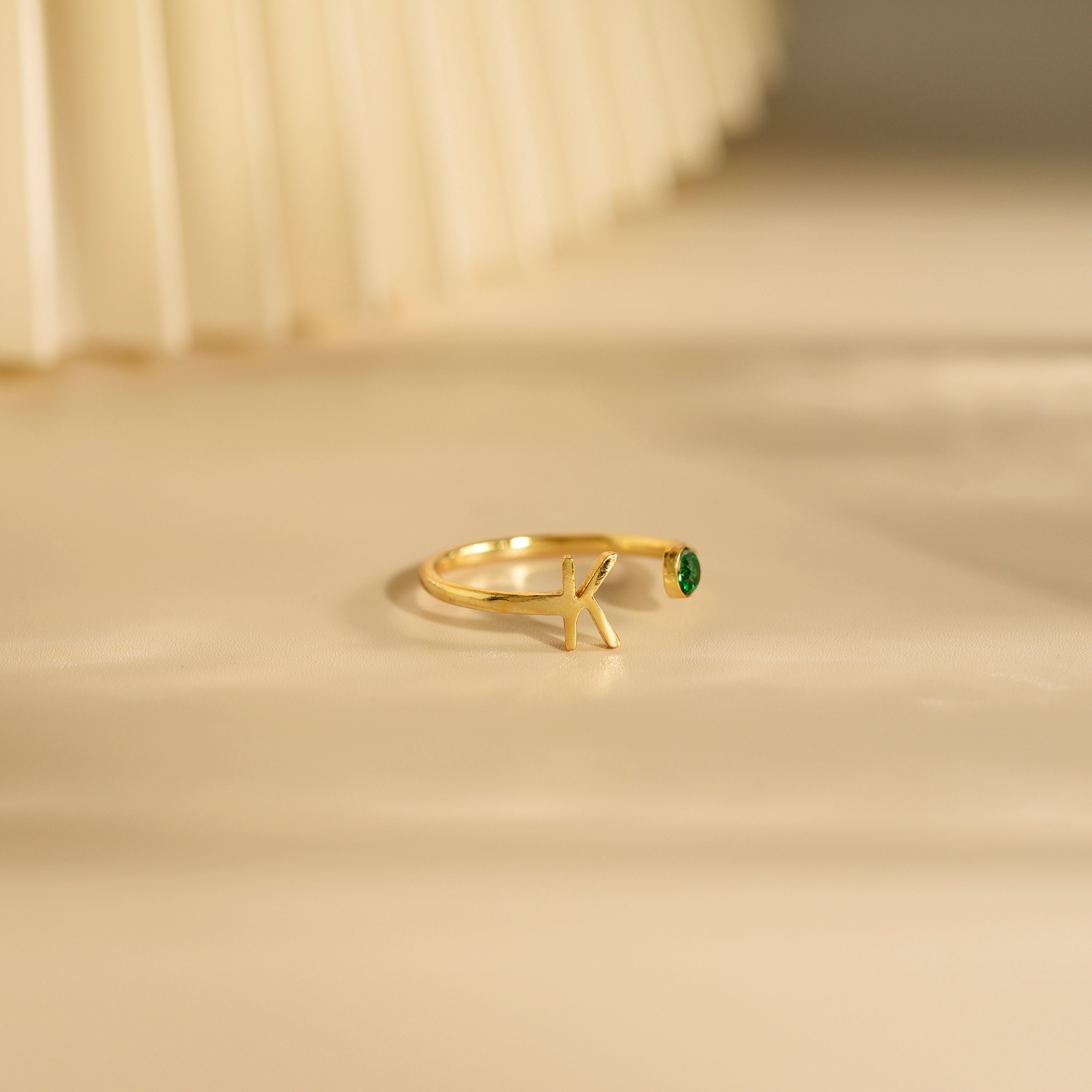Personalized Initial Ring, Birth Stone Ring