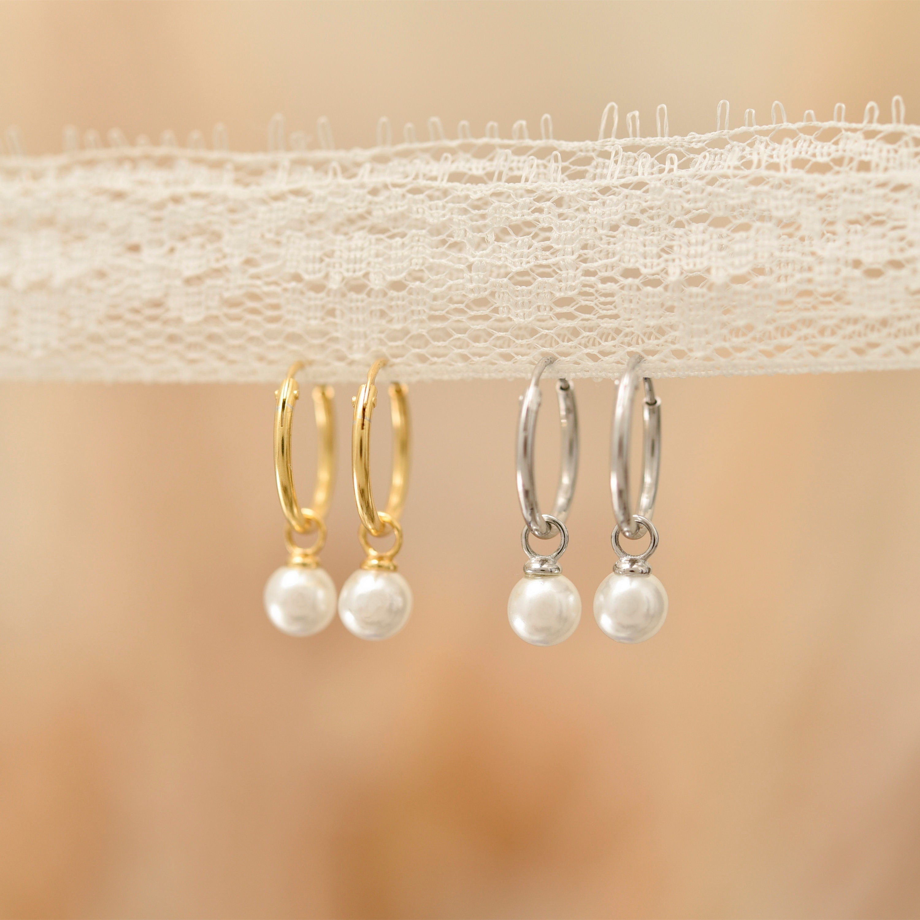 Hoop Earrings, Pearl Drop Silver Earrings, Huggie Earrings, Gifts for Girlfriend, Wedding Gifts, Anniversary Gifts, Birthday Gifts, K0006