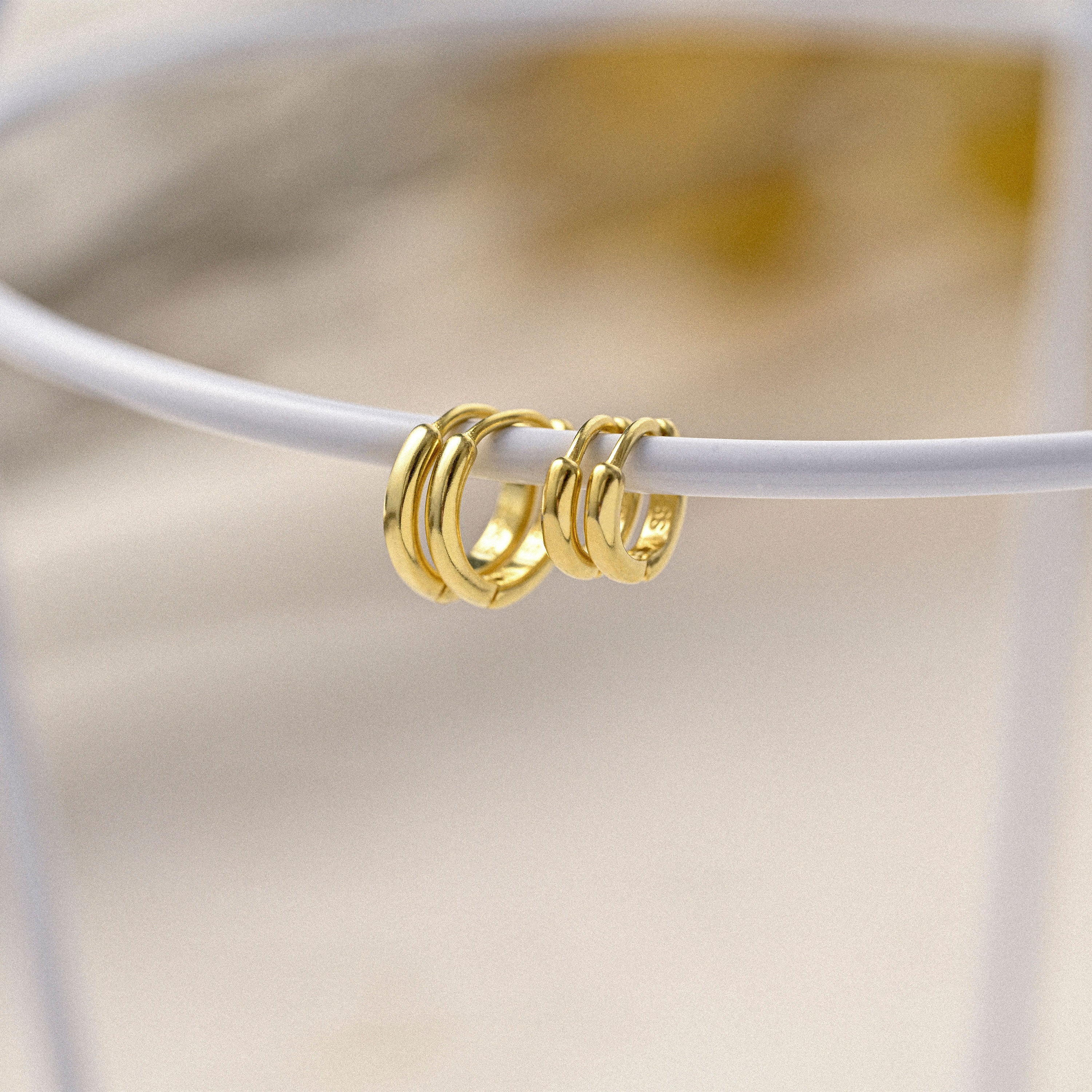 14k Gold Simple Hoop Earrings, Dainty Huggie Hoops, Minimalist Patterned Earrings, Gift For Her, K0017
