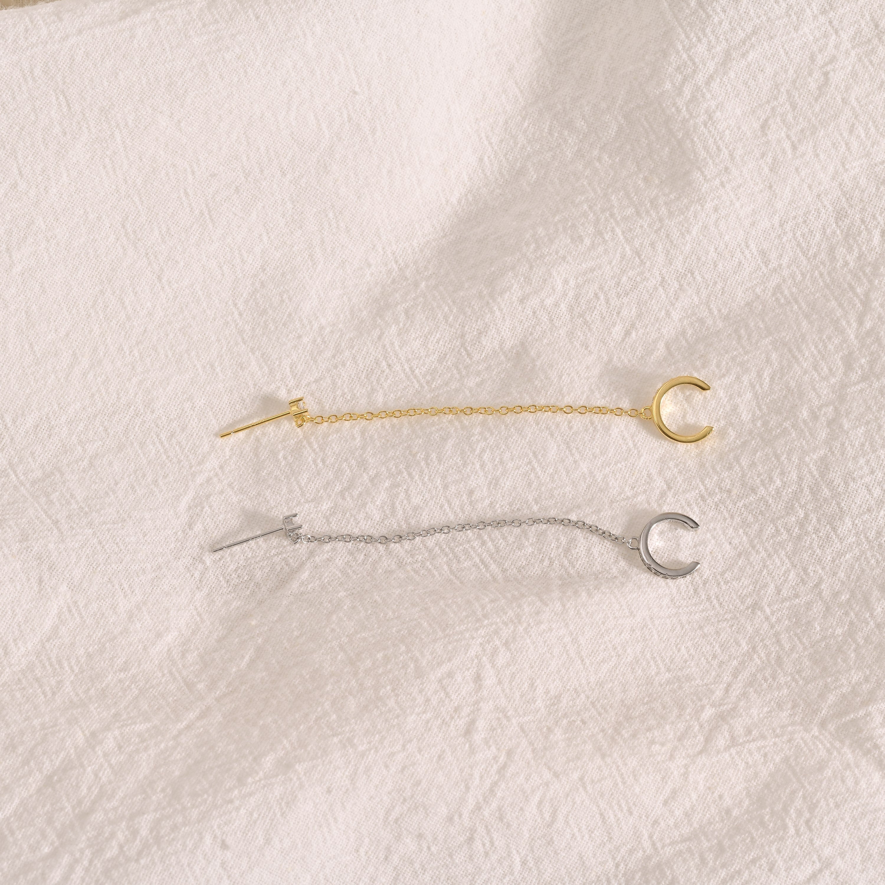 Diamond Stud, Ear Cuff Chain Earrings