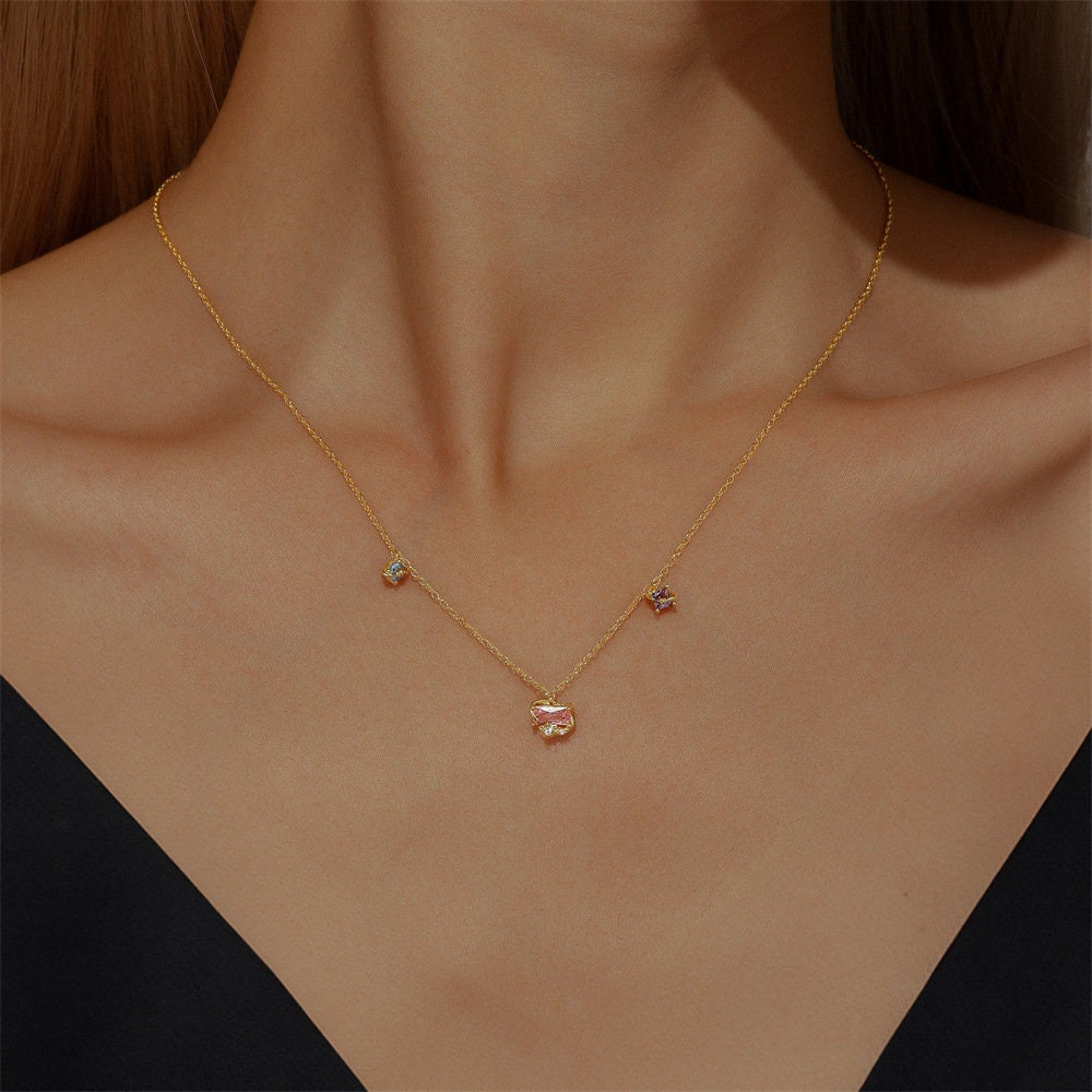 Candy Starry Sky Diamond Station Necklace, Zircon Clavicle Necklace, perfect Gift for Bridesmaid, Wedding Gift, K0027