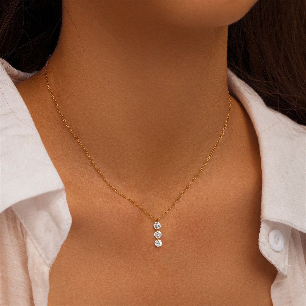 Dainty Three Stone Drop Necklace