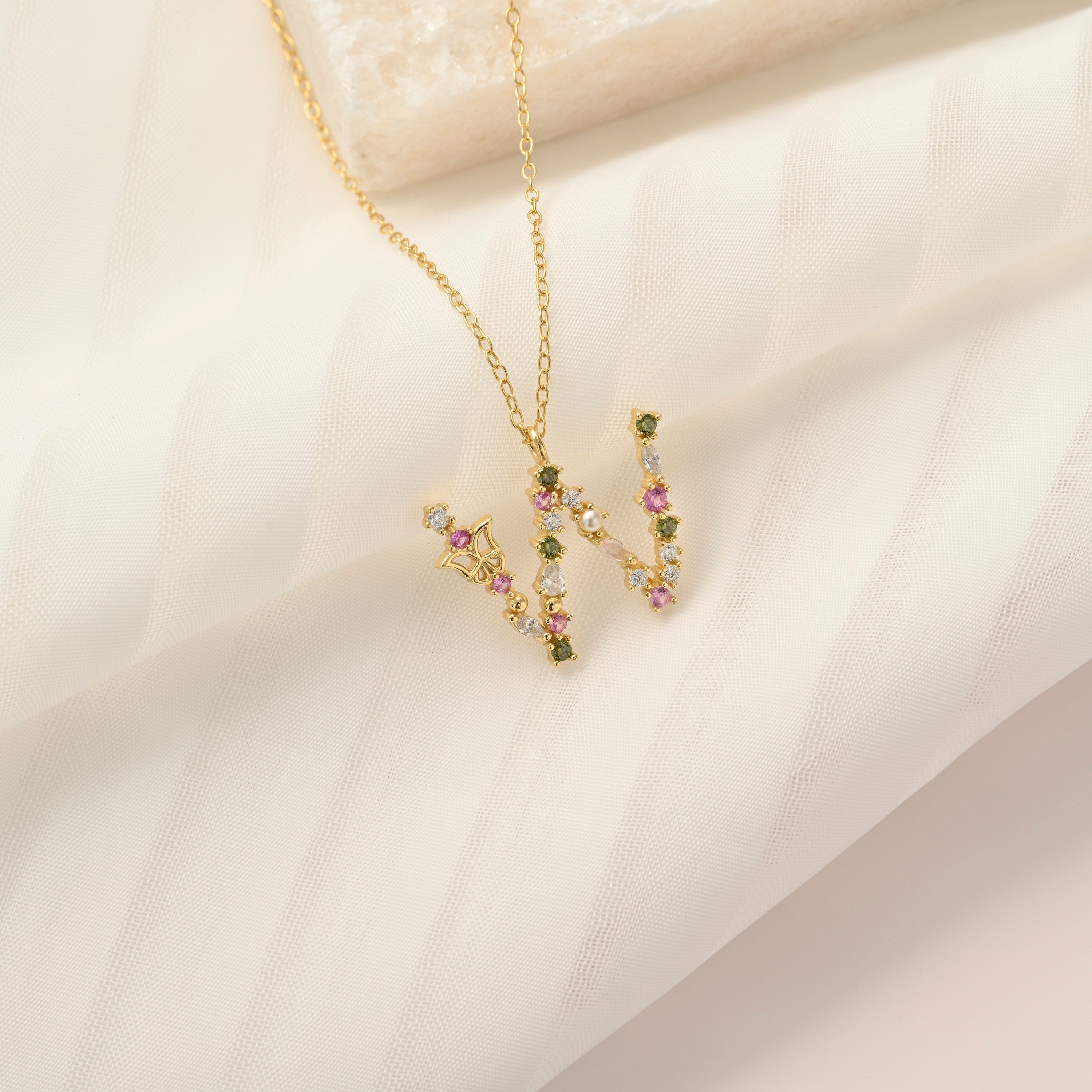 Colorful Zircon Letter Necklace