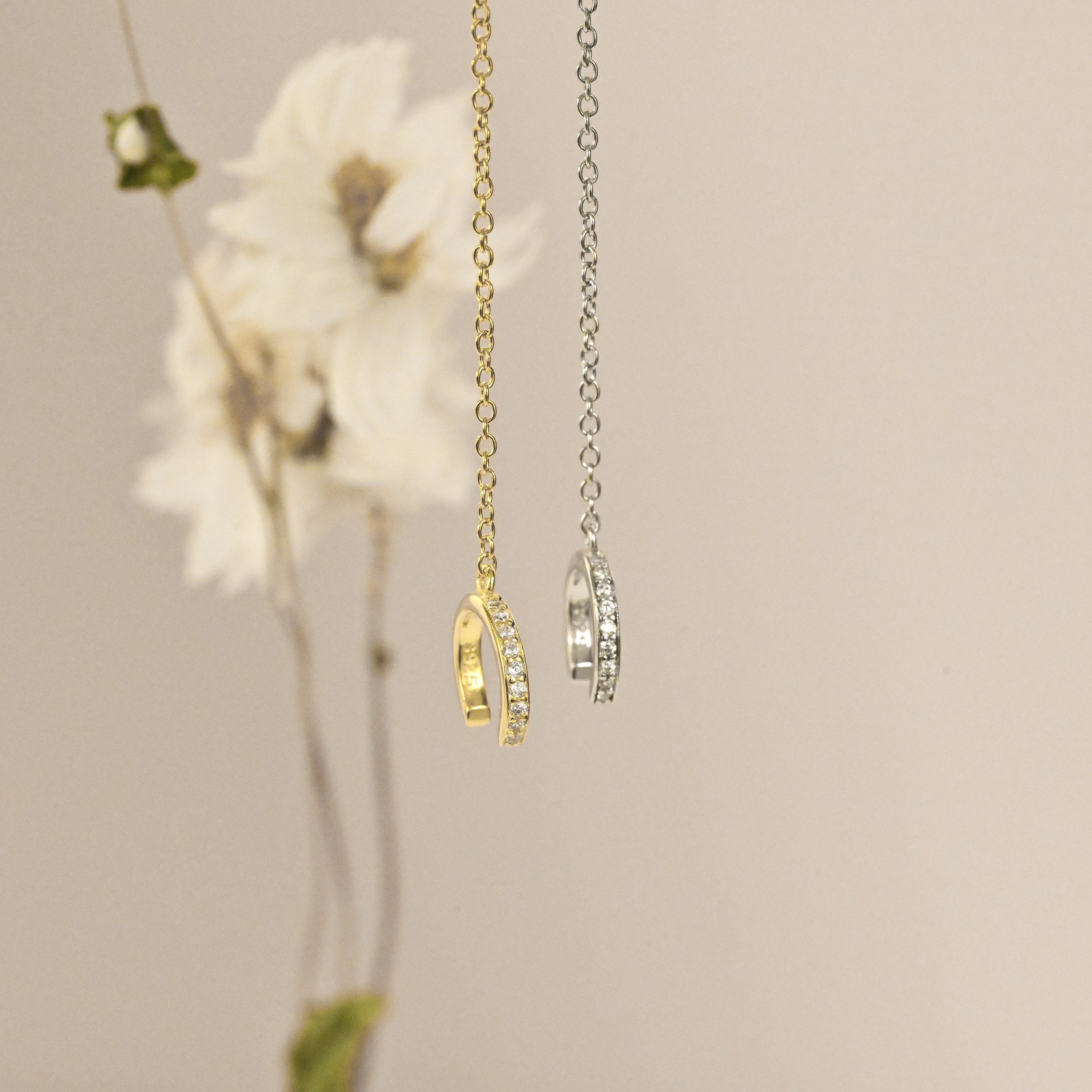 Diamond Stud, Ear Cuff Chain Earrings