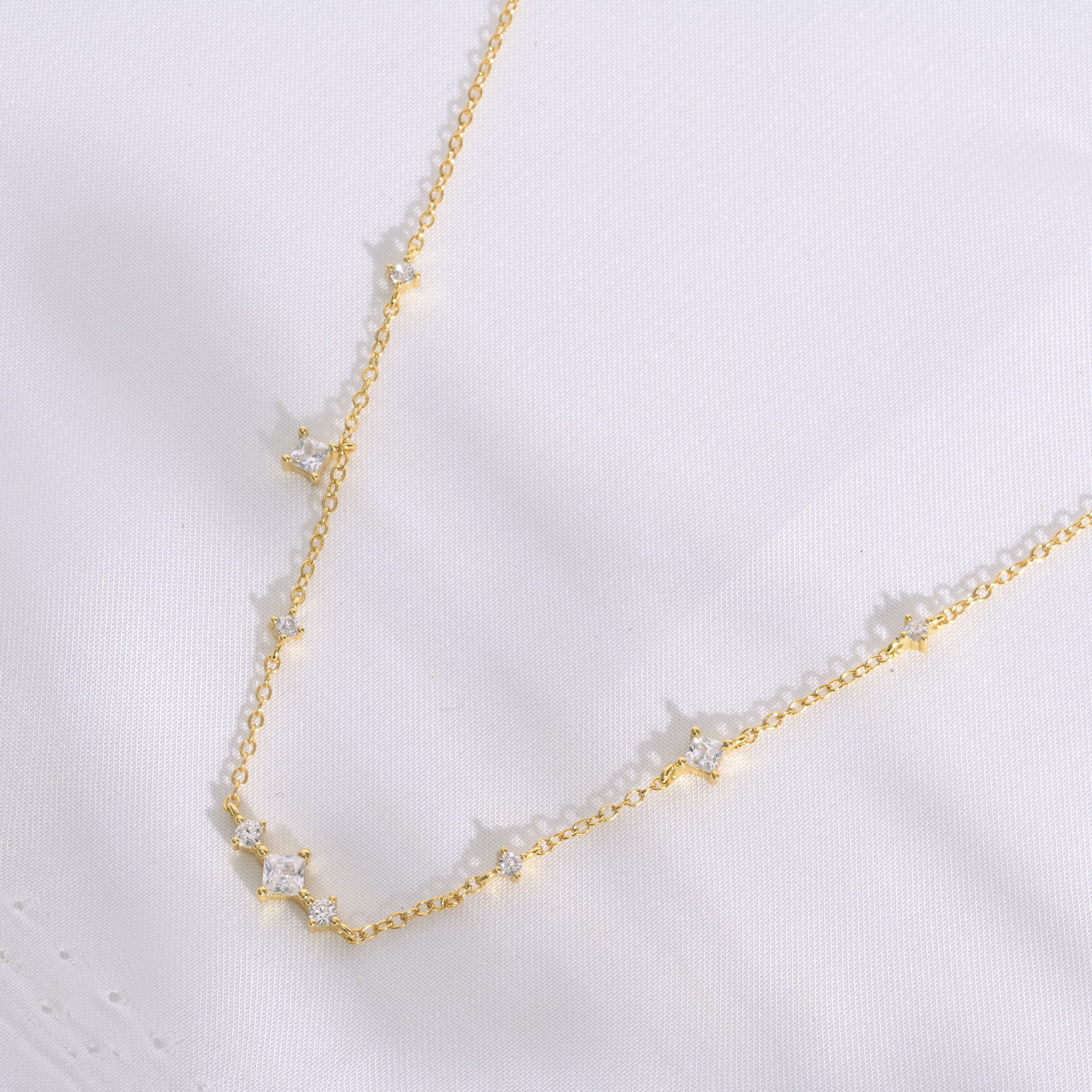 Gold CZ Station Necklace