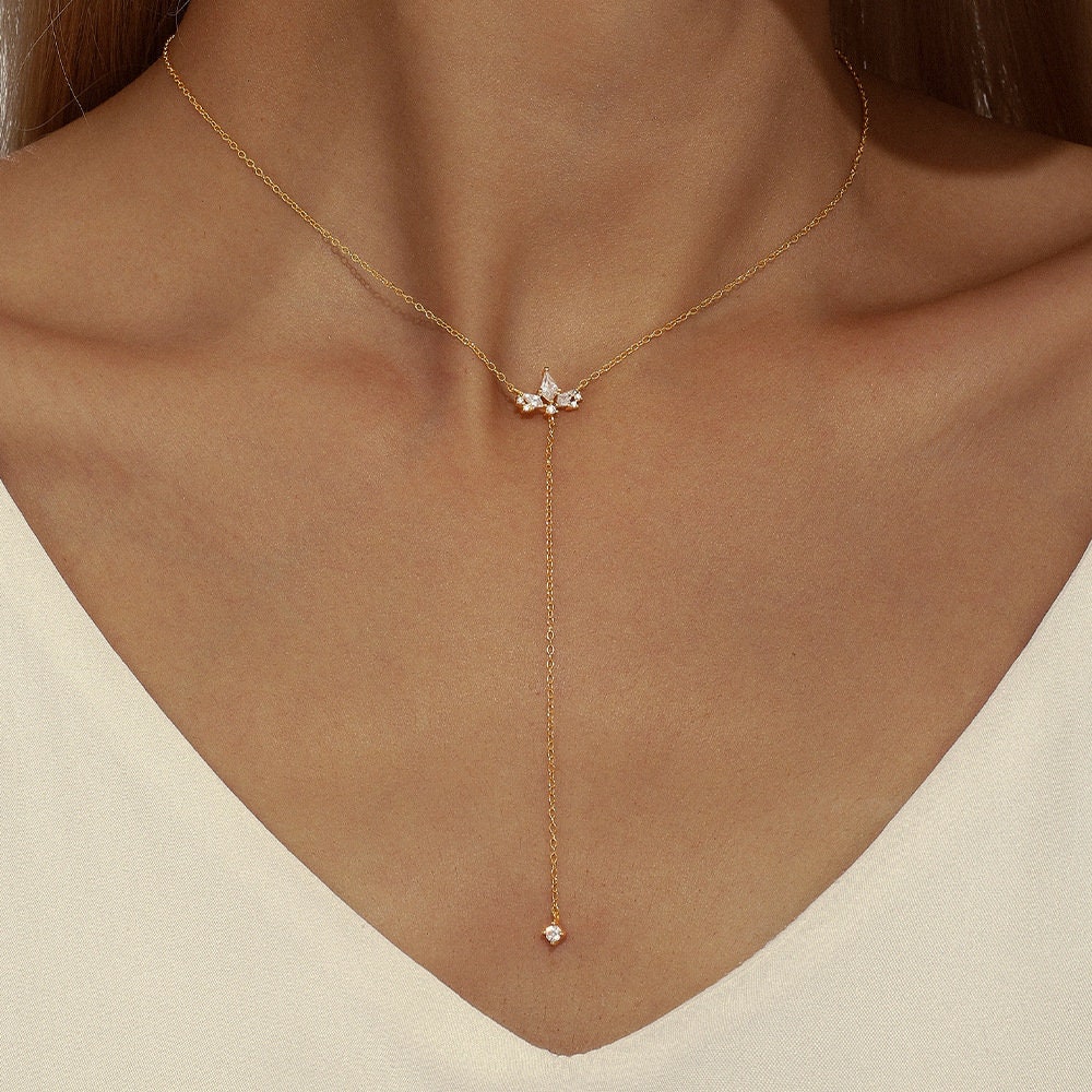 Diamond Lariat Necklace, Layering Y Necklace