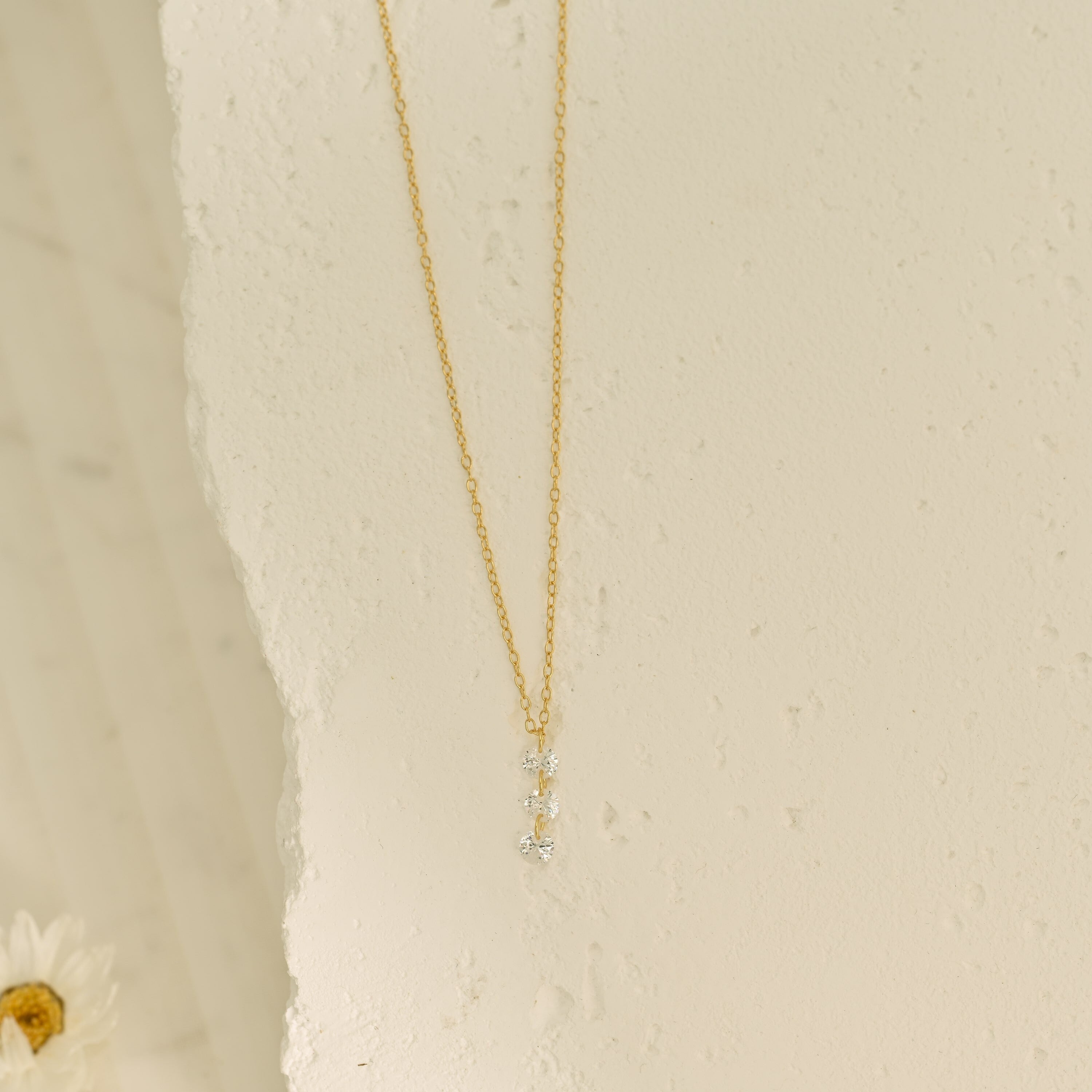 Dainty Three Stone Drop Necklace