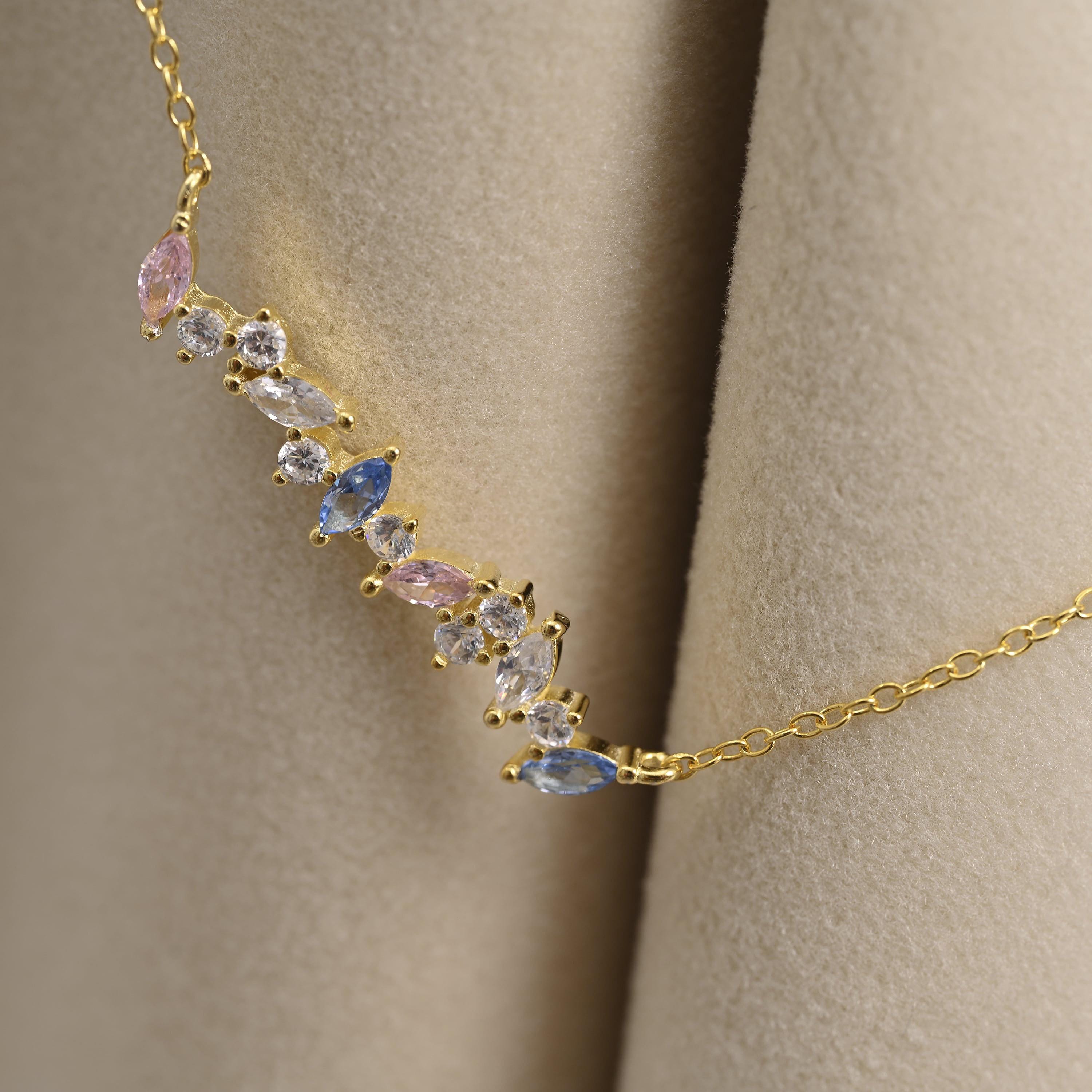 Dainty Multicolor CZ Bar Necklace