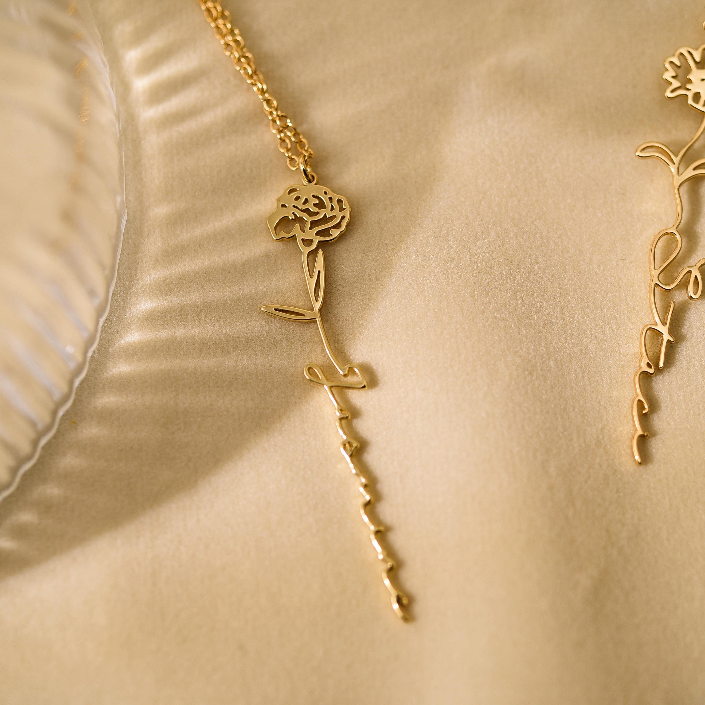 Birth Flower Name Necklace, Personalized necklace, Floral Name Necklace, Gift for her, Wedding Gift, Birthday Gift, sm-0011