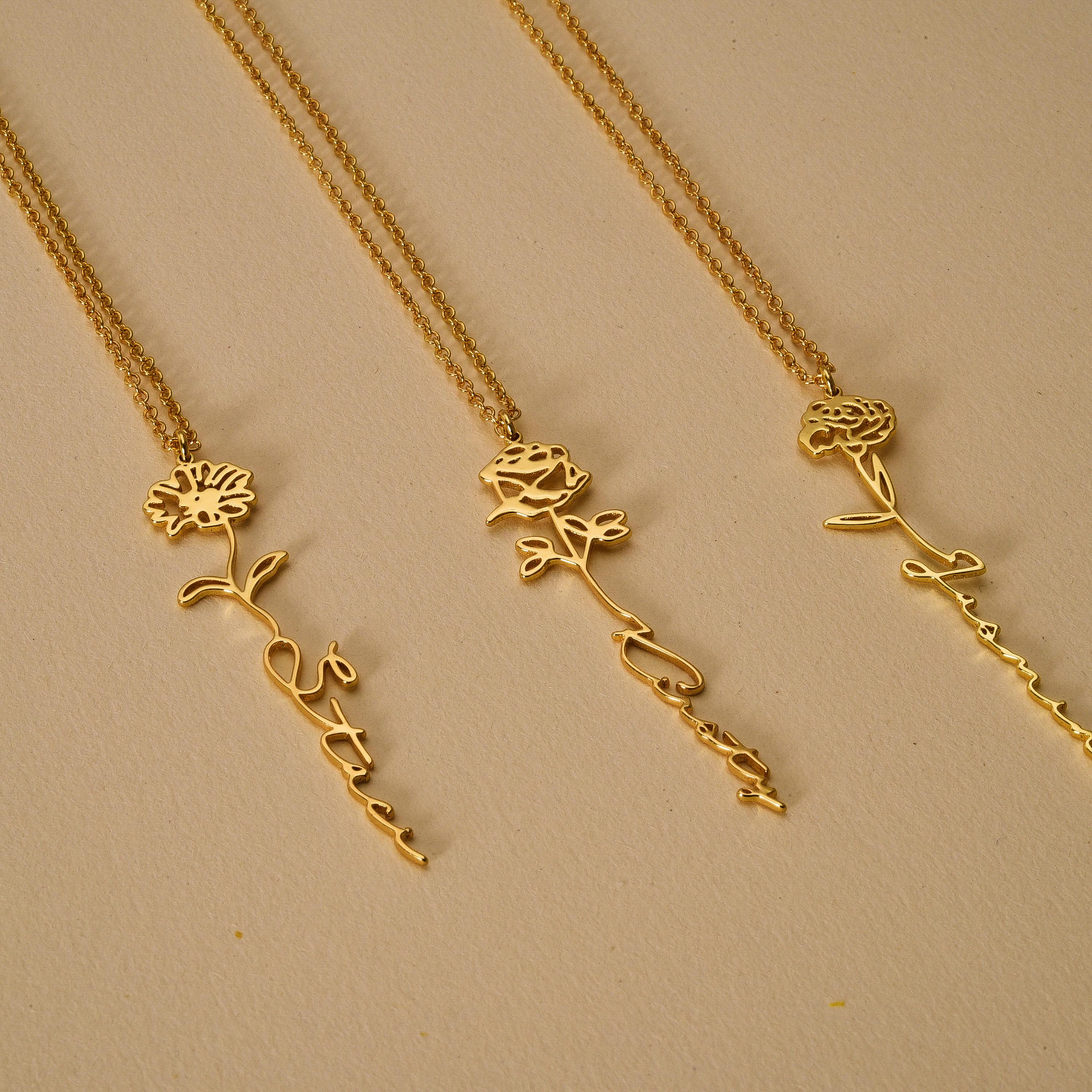 Birth Flower Name Necklace, Personalized necklace, Floral Name Necklace, Gift for her, Wedding Gift, Birthday Gift, sm-0011