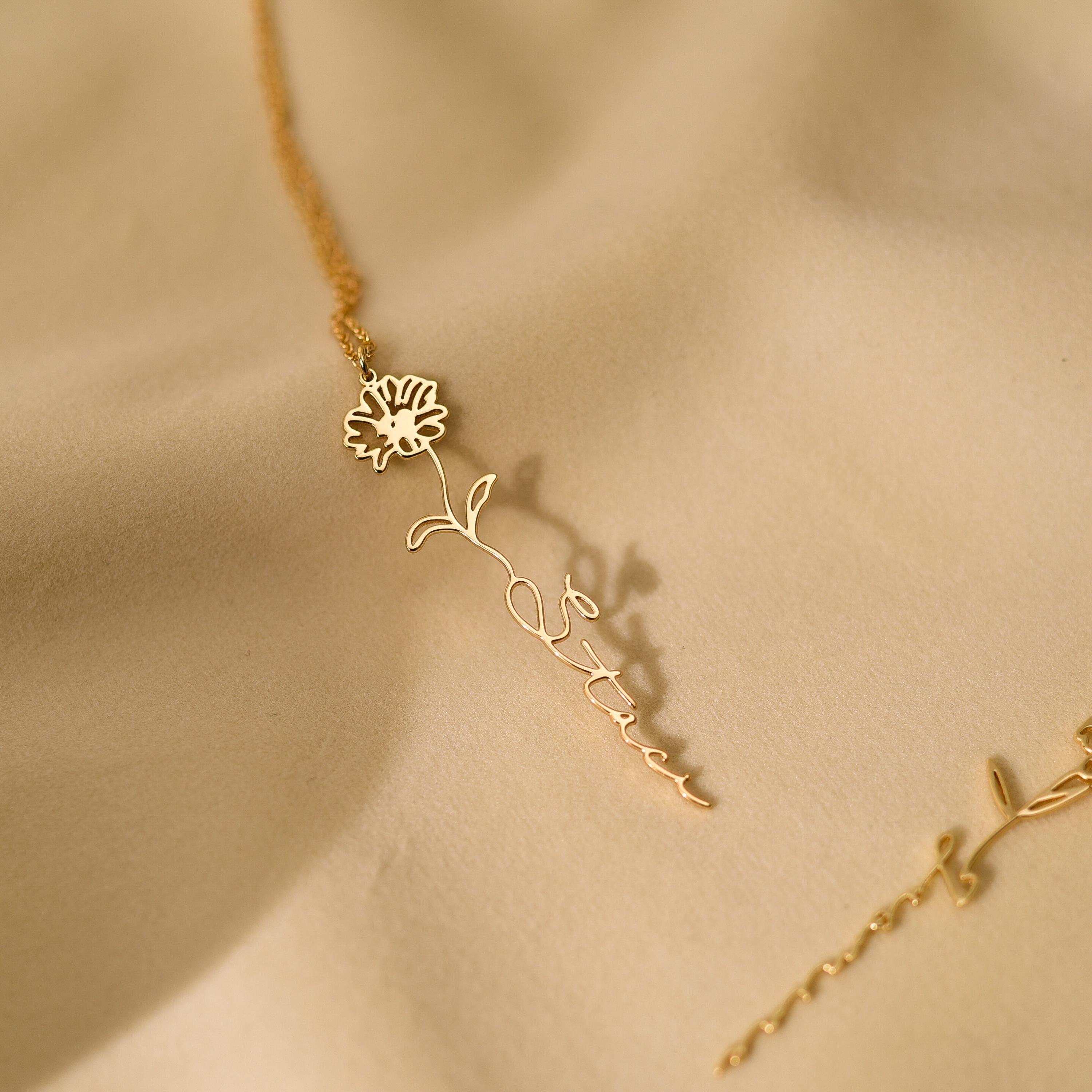 Birth Flower Name Necklace, Personalized necklace, Floral Name Necklace, Gift for her, Wedding Gift, Birthday Gift, sm-0011