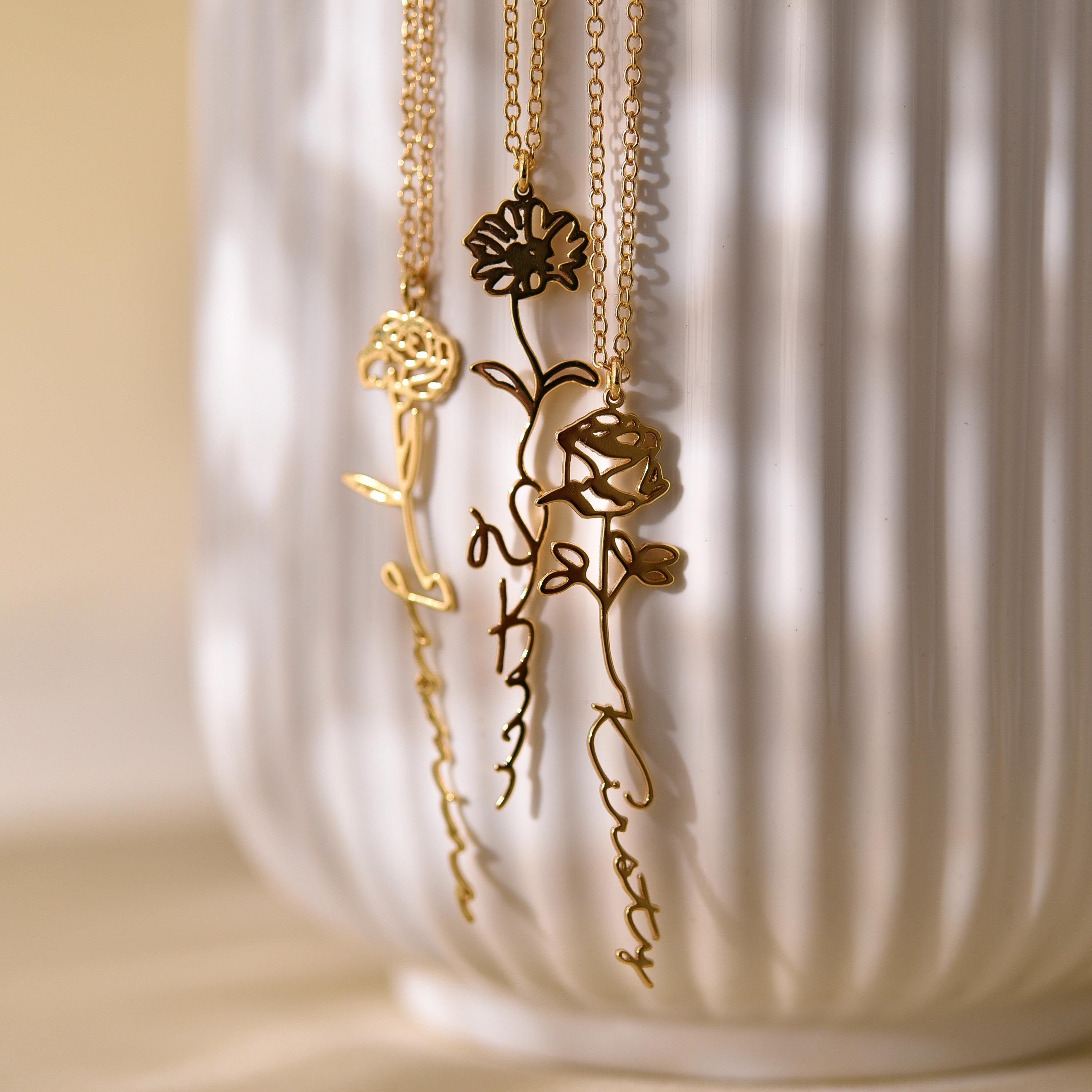 Birth Flower Name Necklace, Personalized necklace, Floral Name Necklace, Gift for her, Wedding Gift, Birthday Gift, sm-0011