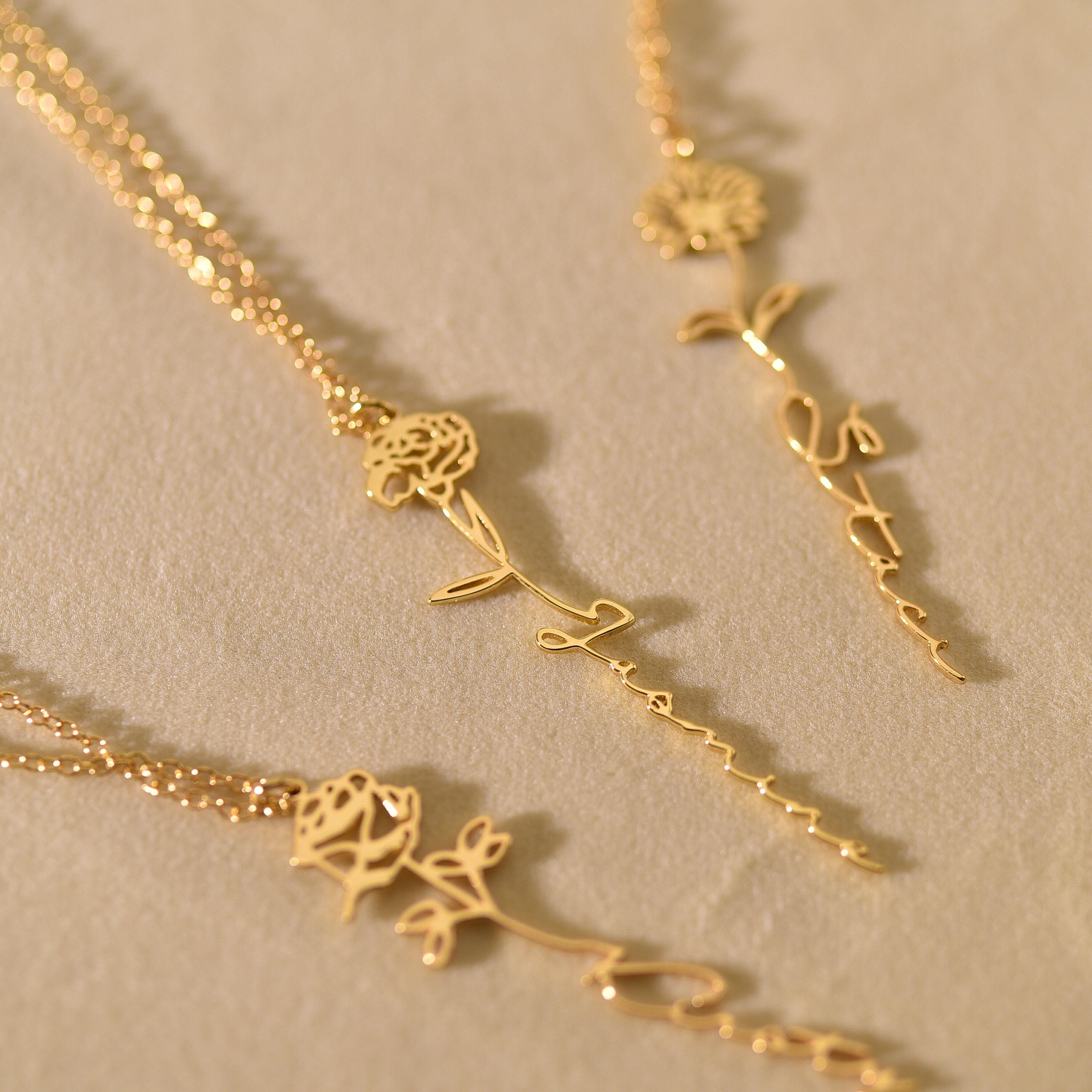 Birth Flower Name Necklace, Personalized necklace, Floral Name Necklace, Gift for her, Wedding Gift, Birthday Gift, sm-0011