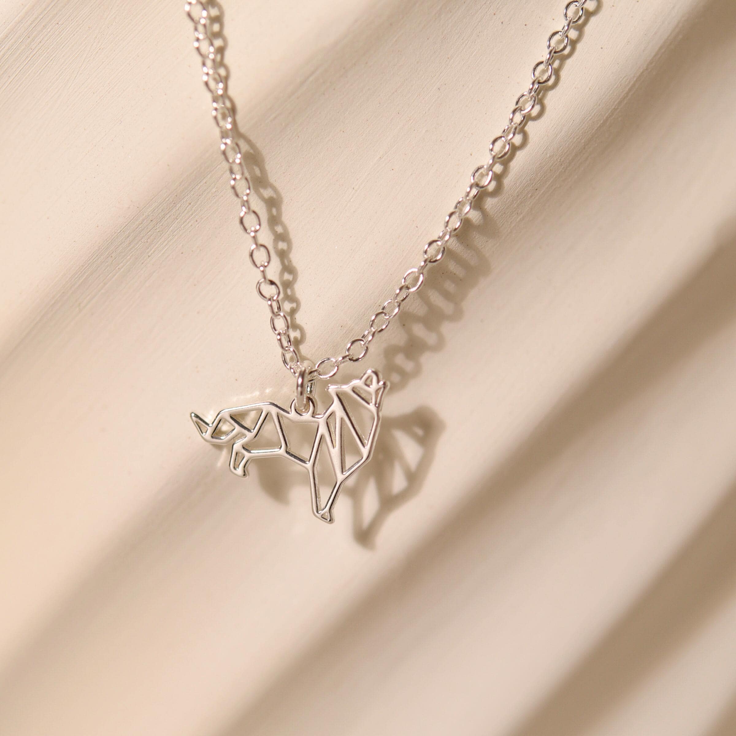 925 Sterling Silver Wolf Necklace, Howling Wolf Charm Necklace, Origami Wolf Necklace, Gifts for Mom, Gift for Animal Lovers, GS0025